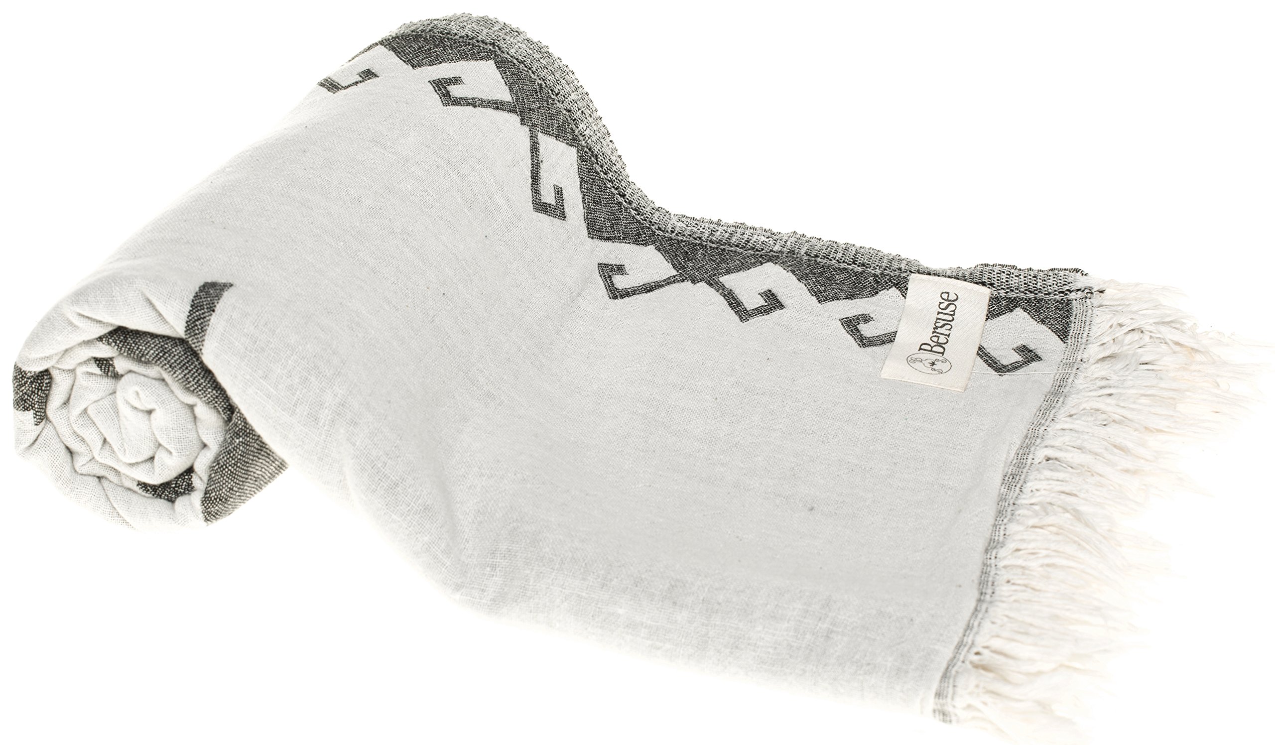Bersuse 100% Cotton Oaxaca Turkish Towel - Ultra Absorbent Beach Towel, Bath Towel & Dual Layer Peshtemal Blanket - 37x70 Inches (Set of 3, Black) - Perfect for Pool, Spa, Travel & Yoga