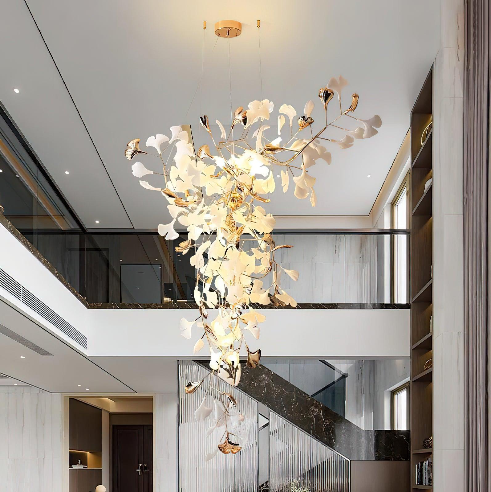 Elegant Ginkgo Leaf Tip Crystal Chandelier - Modern Gold Ceiling Light Fixture for Dining Room, Living Room & Bedroom Decor