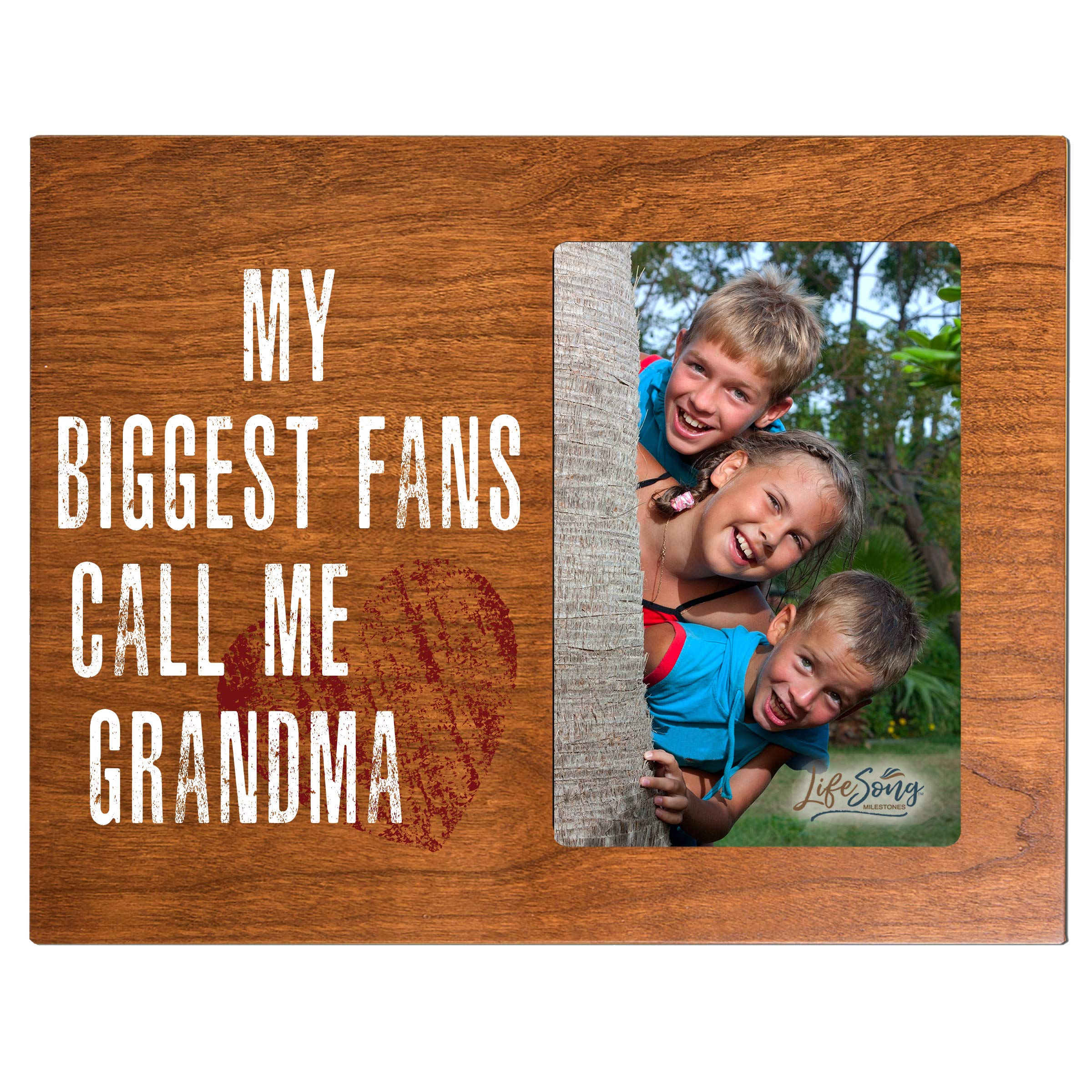 LifeSong Milestones 'My Biggest Fans Call Me' 8x10 Picture Frame - Holds 4x6 Photo - Perfect Gift for Grandma, Grammy & Mom - Cherry Wood Keepsake Frame for Family Photos, Nursery Decor & Special Occasions