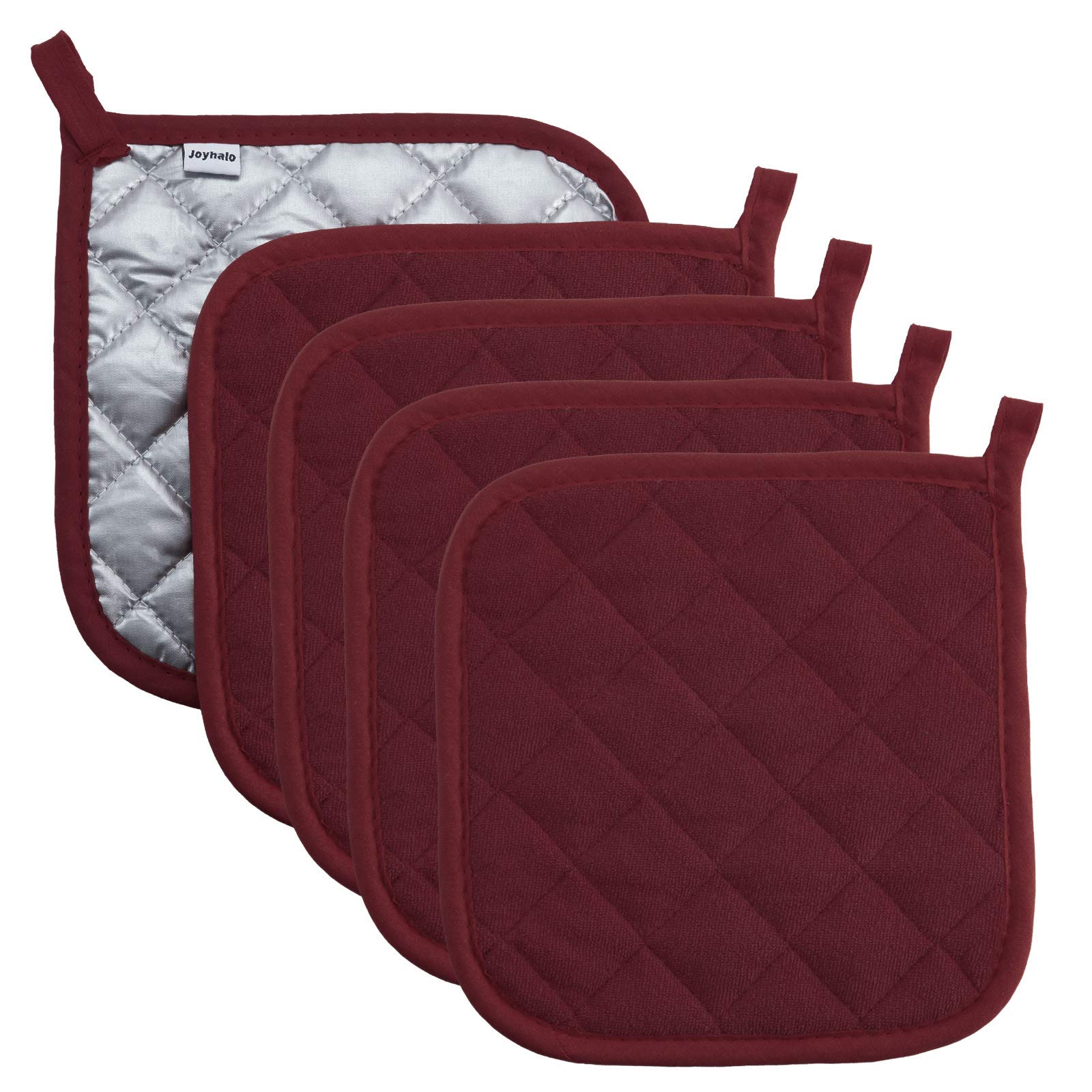 Heat Resistant Cotton Pot Holders Set of 5 - Machine Washable Kitchen Potholders for Cooking, Baking & Serving - Ruby Red Hot Pads & Trivets for Stove, Oven & Countertop Protection