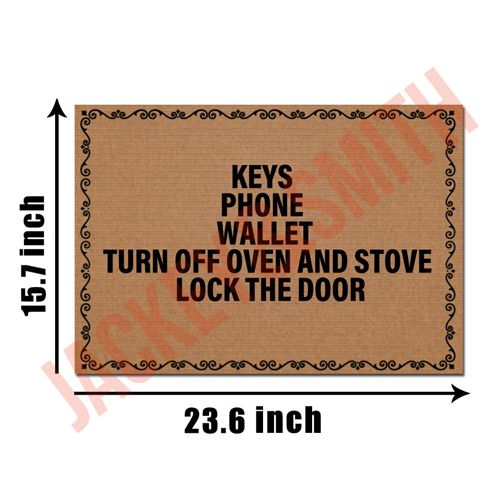 Jackey&Smith Non-Slip Front Door Mat with Reminder Design - Keys Phone Wallet Turn Off Oven Stove Lock Door - 23.6x15.7 Inch Waterproof Entryway Rug for Outdoor/Indoor Use - Perfect for Home, Apartment & Office Entrance