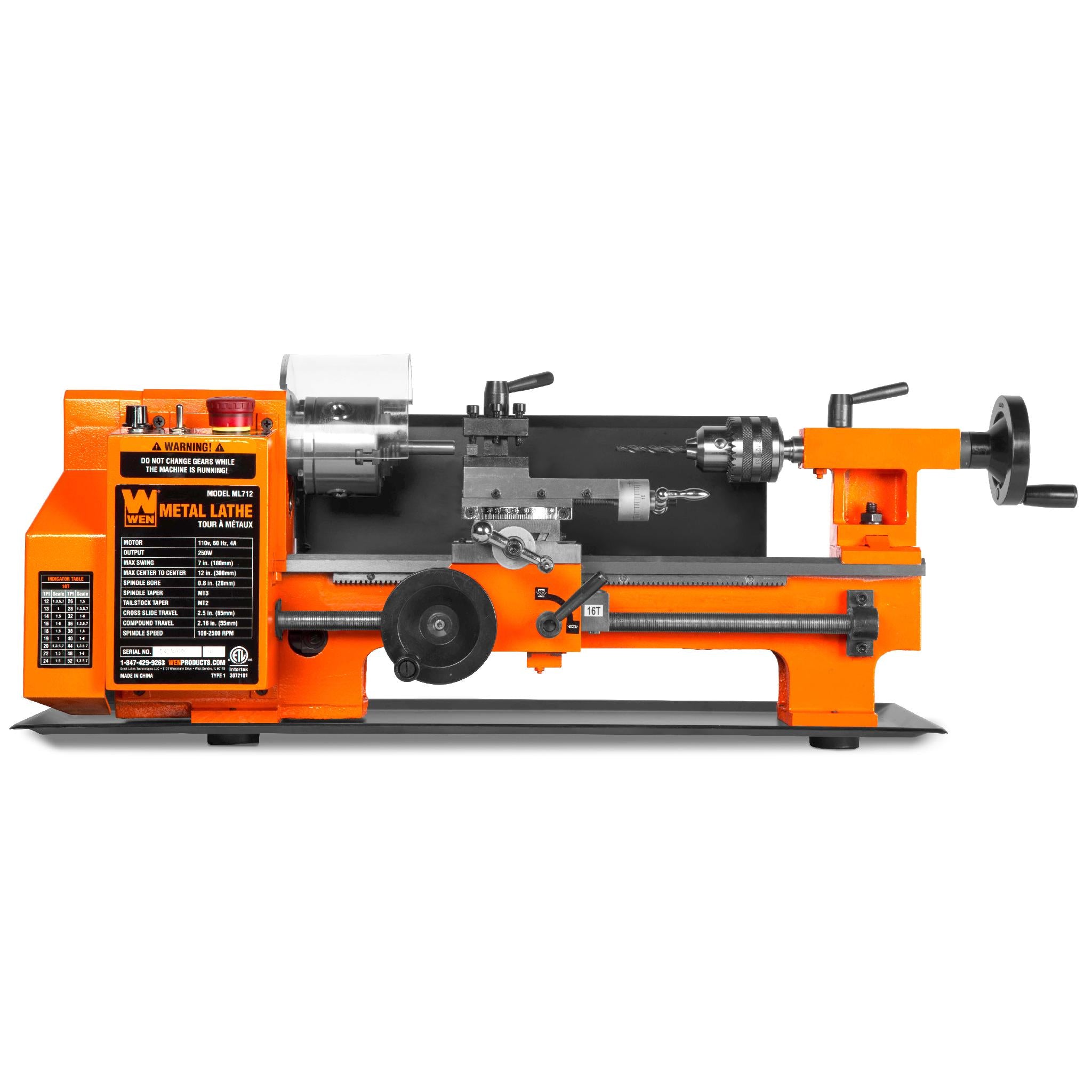 WEN ML712 7x12 Inch Variable Speed Benchtop Metal Lathe - 2-Way Turning for Precision Metalworking | Ideal for DIY Projects, Jewelry Making & Small Part Machining