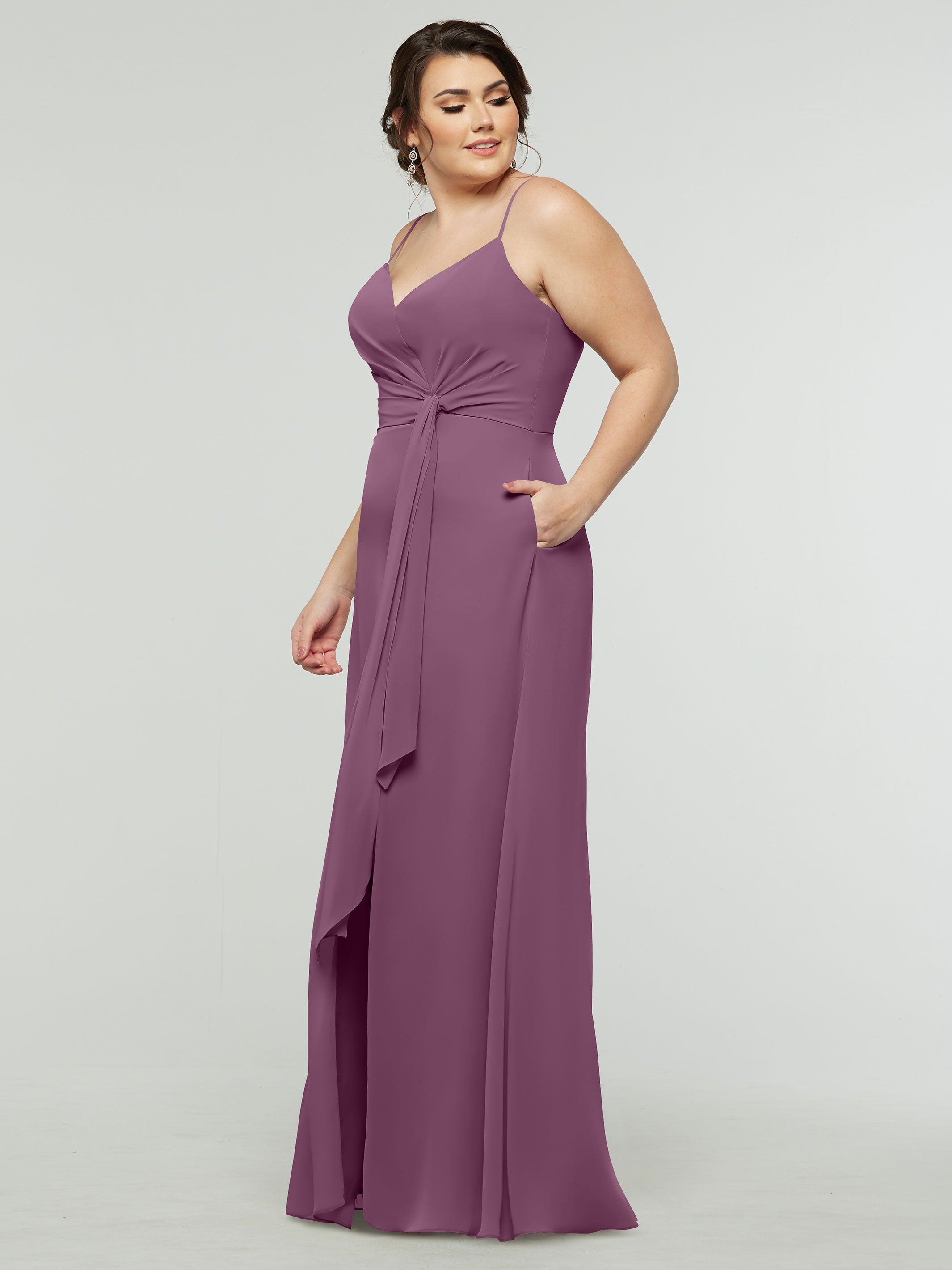 Elegant 80182 Chiffon A-Line Bridesmaid Dress with V-Neck & Spaghetti Straps - Perfect for Weddings, Prom & Formal Events