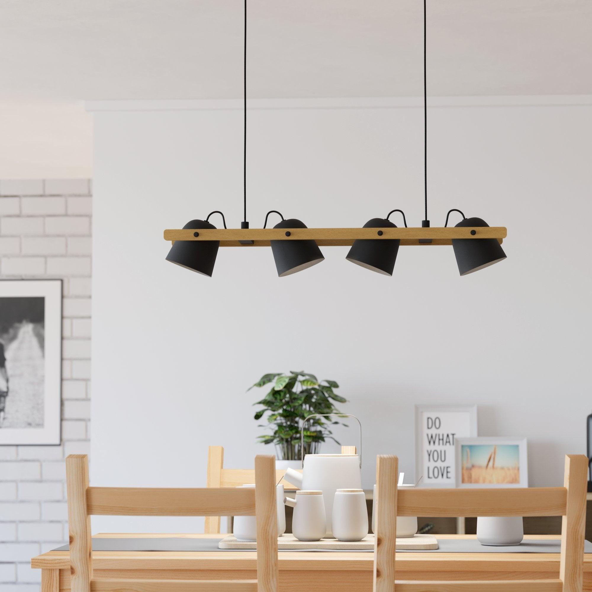 Eglo Connect Hornwood Z Smart LED Pendant Light - Wood & Black Metal Finish - Dimmable WiFi Control for Kitchen, Dining Room, or Living Room Decor