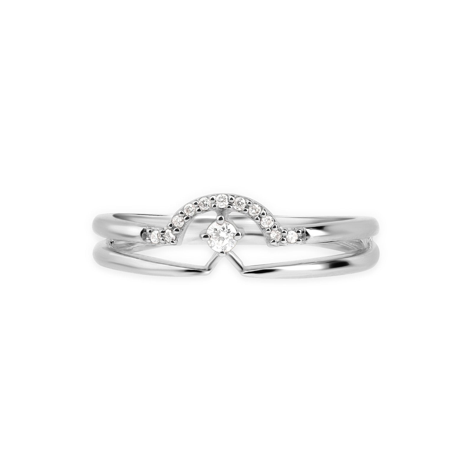 14k White Gold Diamond Curve Double Layer Band Ring for Women - Elegant Stackable Wedding Band, Anniversary Gift, or Everyday Jewelry
