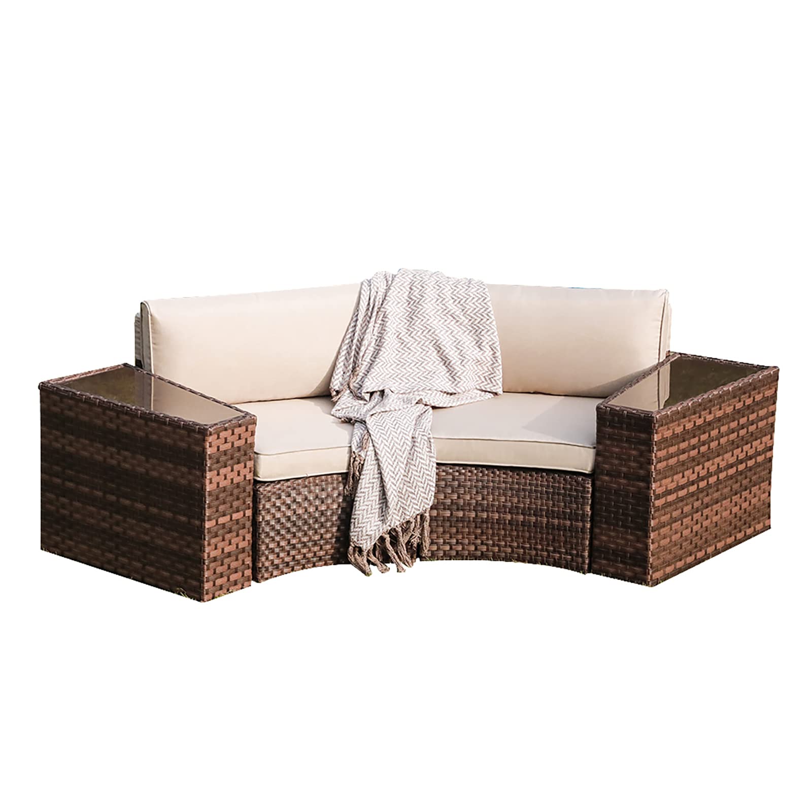 SUNSITT 4-Piece Outdoor Patio Furniture Set - Half Moon Curved PE Rattan Wicker Sectional Sofa with 2 Side Tables - Perfect for Garden, Poolside, and Backyard Relaxation