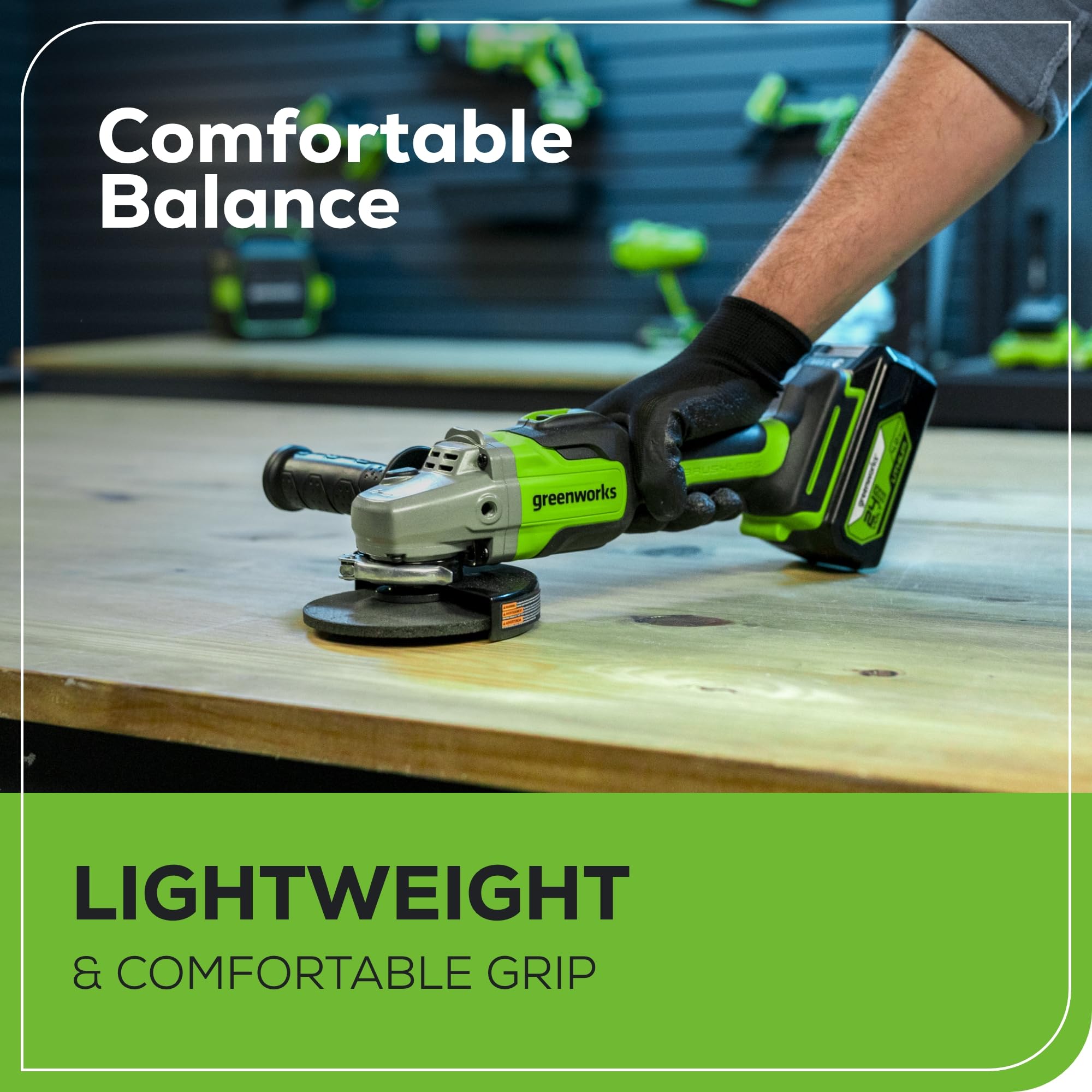 Greenworks 24V Brushless Cordless Angle Grinder with 4Ah Battery & USB Power Bank - Perfect for DIY Projects, Metal Cutting, and Woodworking