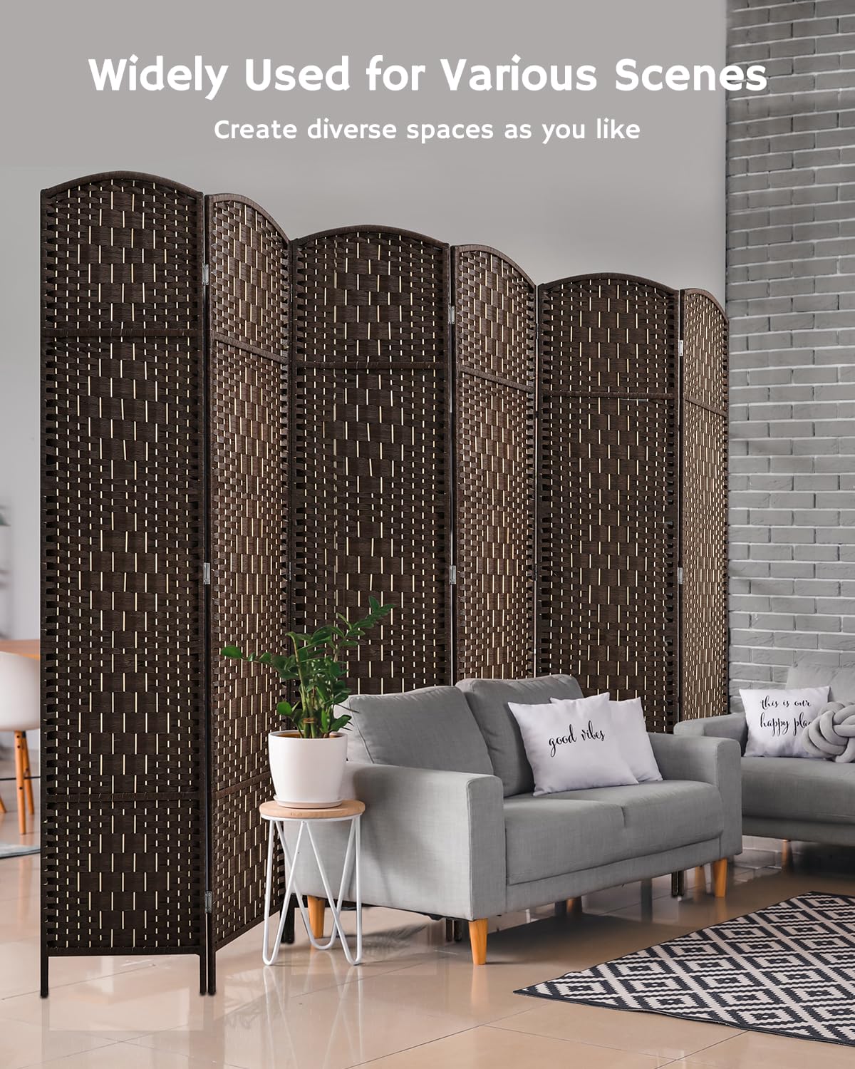 JOSTYLE 6ft Tall Extra Wide Folding Room Divider Privacy Screen - Diamond Double-Weave Freestanding Partition for Home Office, Bedroom & Living Room (Brown, 6-Panel) - Perfect for Creating Private Spaces in Open Areas