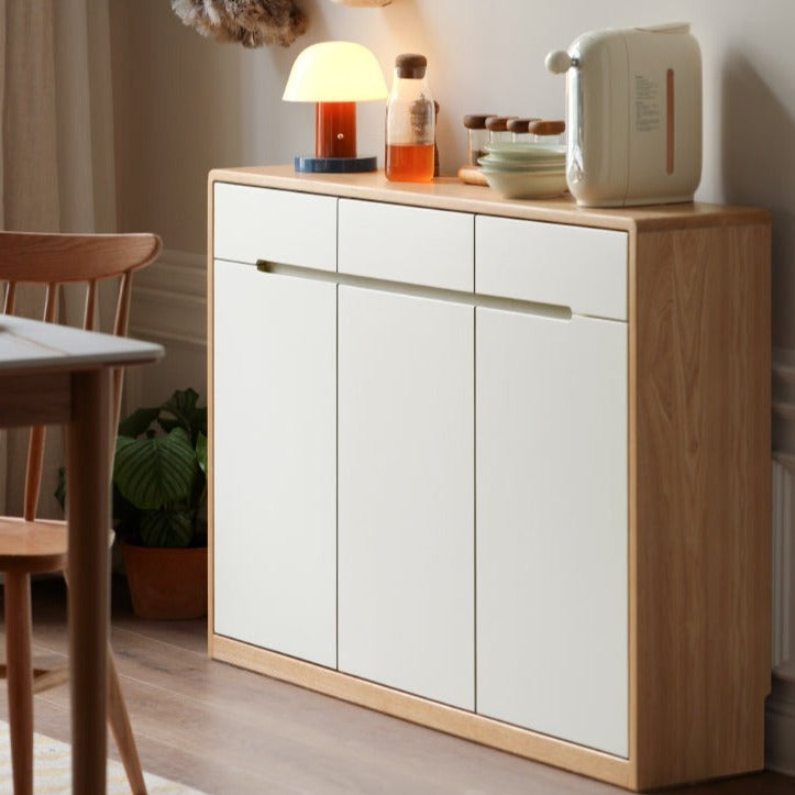 Solid Oak Wood Ultra Thin Sideboard - Modern Slim Console Table for Living Room, Entryway, or Dining Room Storage