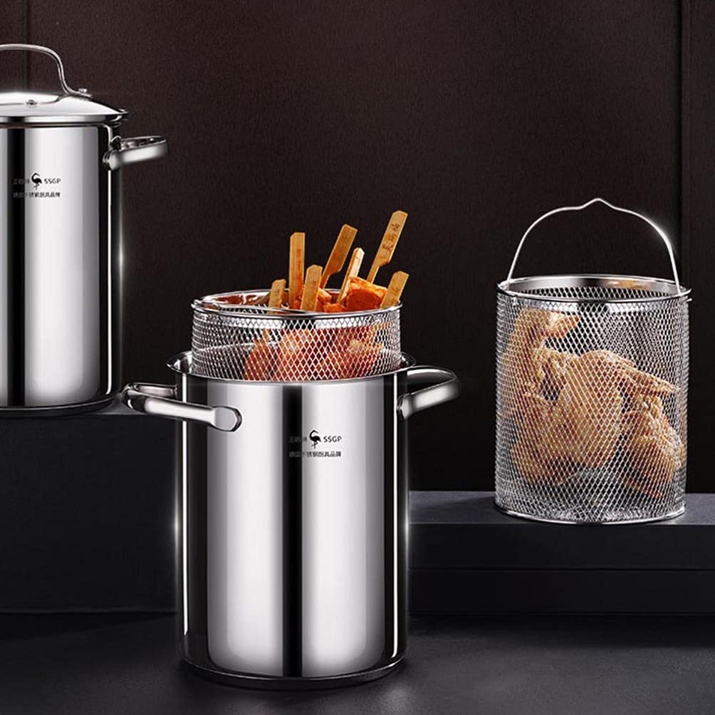 Premium Cabilock Stainless Steel Deep Fryer Pot Set - Japanese Style Tempura Fry Pan for Home Kitchen, Portable & Durable Frying Tool - Perfect for Cooking Tempura, Chicken Wings, and More