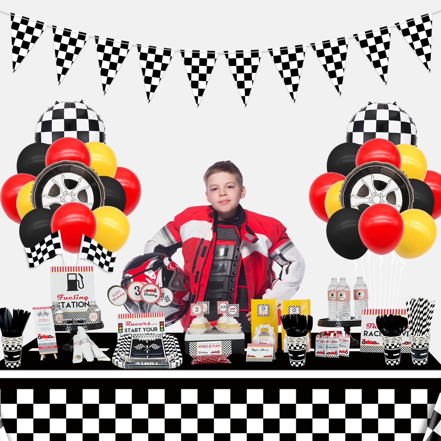 Race Car Birthday Party Supplies - 20-Piece Car Theme Party Decor Set with Plates, Racetrack Tablecloth, Cups, Napkins & Straws | Perfect for Boys' Birthday Celebrations, Themed Parties & Kids' Events