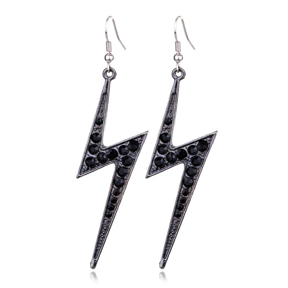 Black Crystal Lightning Bolt Dangle Earrings for Women - Gothic Punk Jewelry - Perfect for Halloween, Cosplay & Night Out Accessories