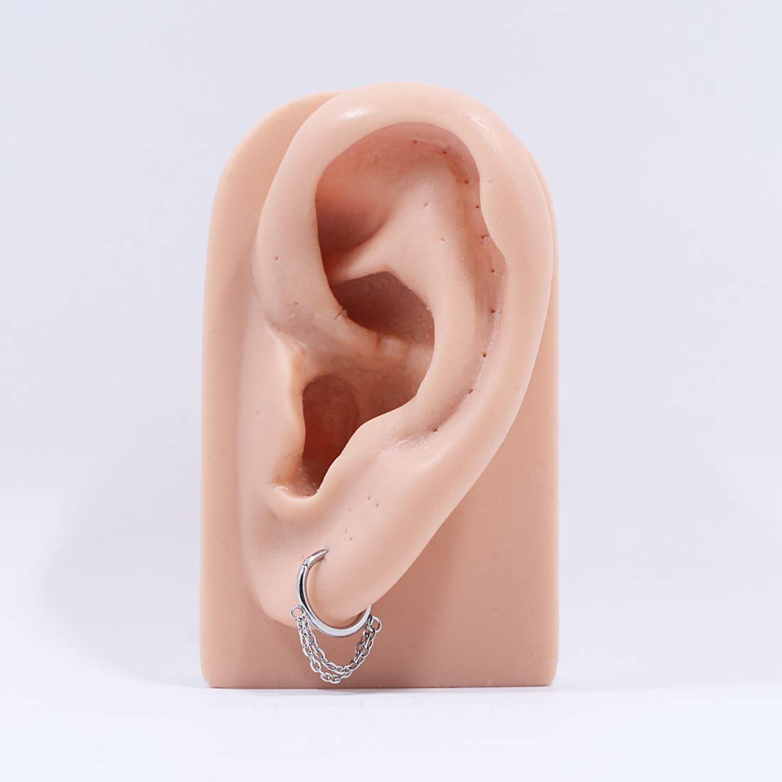Surgical Steel Cartilage Earring Hoop - 8mm Helix Hoop with Double Chain - 16g Silver Ear Lobe Piercing Jewelry for Women & Men - Perfect for Helix, Tragus & Lobe Piercings - Trendy & Hypoallergenic