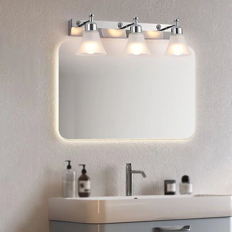 Frosted Glass Silver Mirror Bathroom Wall Lights - Modern Vanity Lighting for Bathroom, Powder Room & Dressing Area - Perfect for Makeup, Shaving & Home Decor
