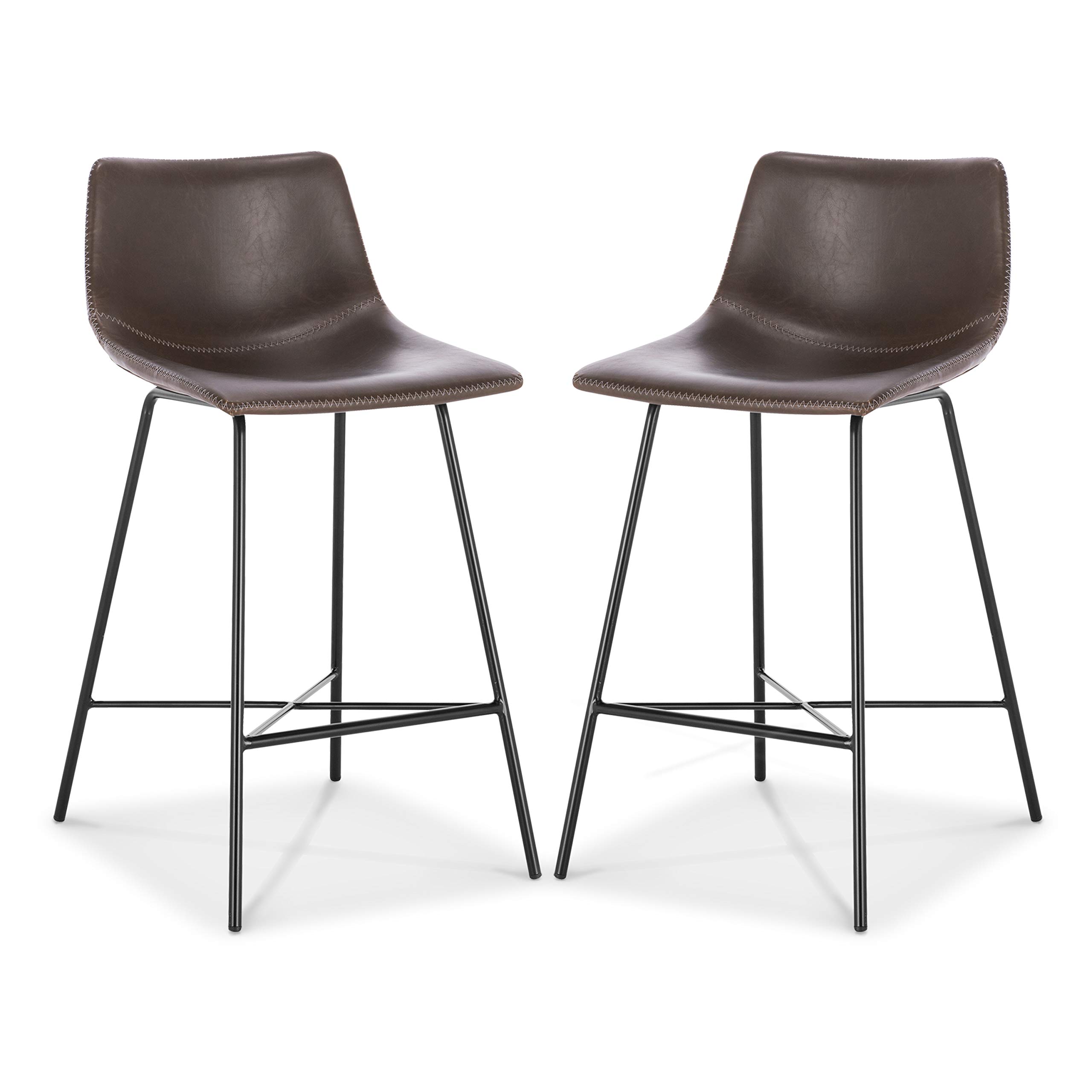 Poly and Bark Counter Stool 24 Inches - Set of 2 Modern Counter Height Bar Stools with Backs - Sturdy & Comfortable Kitchen Island Barstools for Dining & Entertaining - Brown Countertop-High Chairs for Kitchen, Breakfast Nook & Home Bar