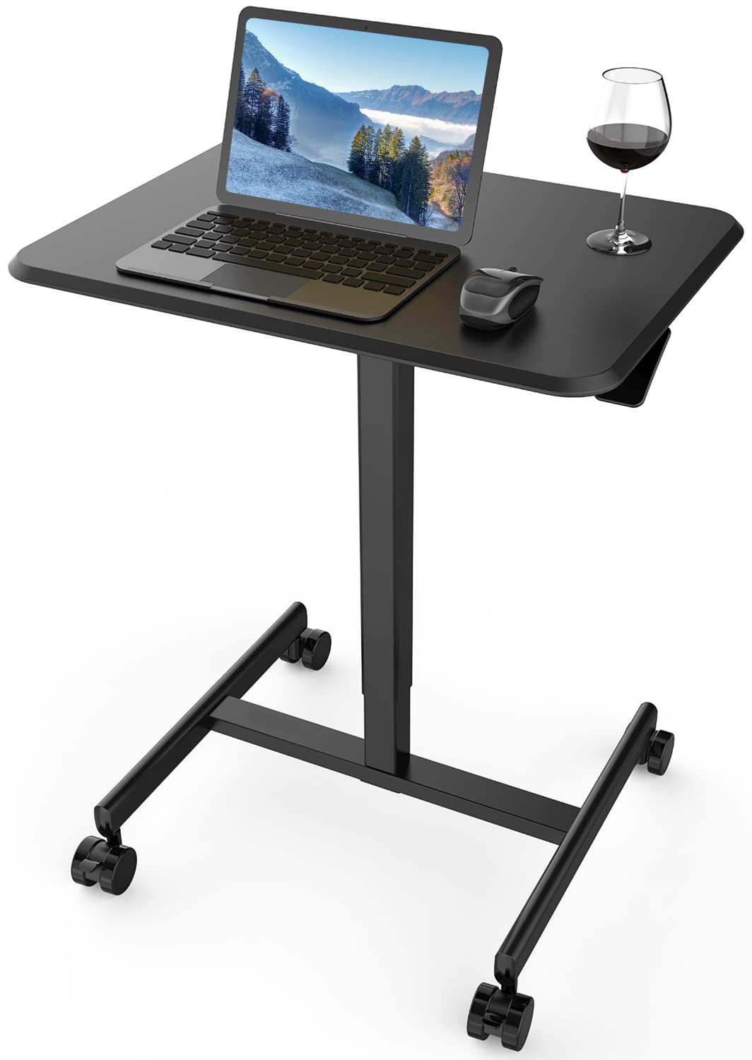 Adjustable Height Mobile Laptop Desk - Ergonomic Sit Stand Rolling Computer Cart with Pneumatic Lift, Portable Workstation for Home Office, Bedroom or Dorm (Obsidian Black) | Perfect for Remote Work, Gaming & Study Spaces