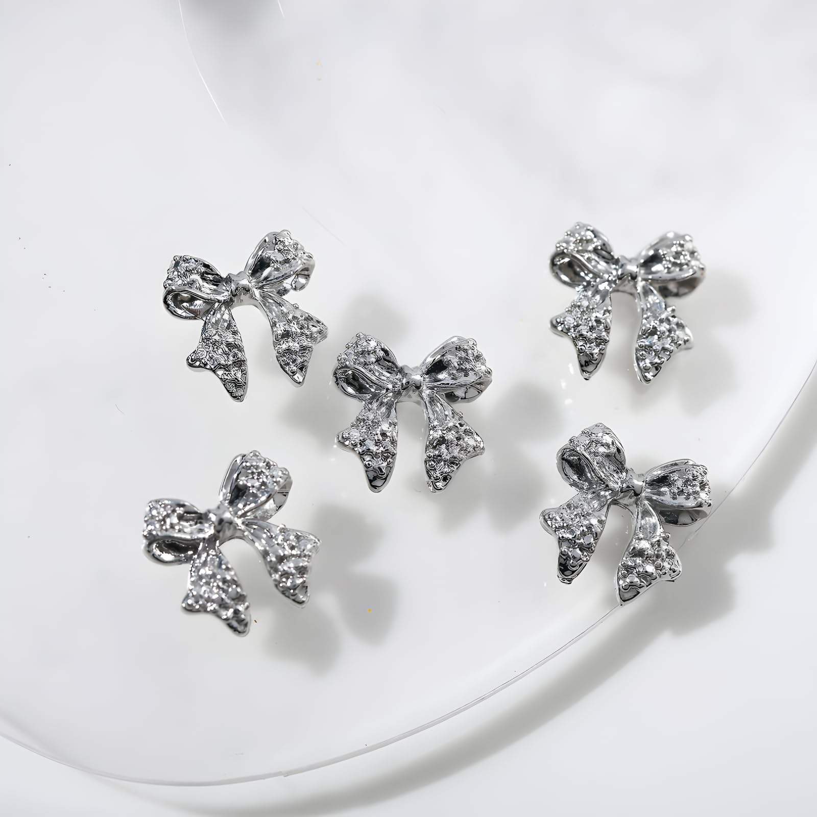36 Pcs 3D Alloy Bow Nail Charms - Silver & Gold Rhinestone Nail Art Decorations for DIY Acrylic Nails | Perfect for Women and Girls Nail Art, Bridal Manicures, Party Nail Designs