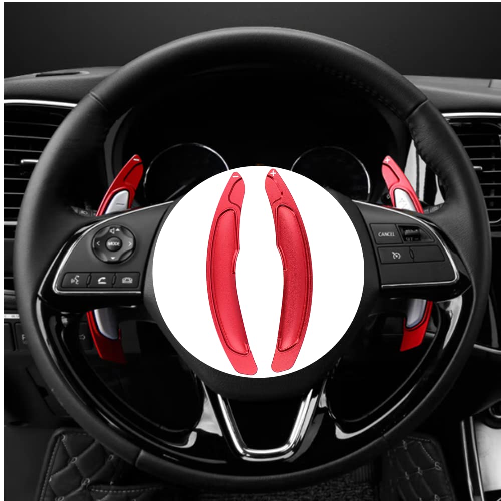 Qiilu Aluminum Alloy Steering Wheel Paddle Shifter Extension - Red Shift Blade Trim for Mitsubishi Lancer Evo X & Outlander (2008-2016) - Enhance Driving Performance & Style - Perfect for Racing Enthusiasts & Car Modifications