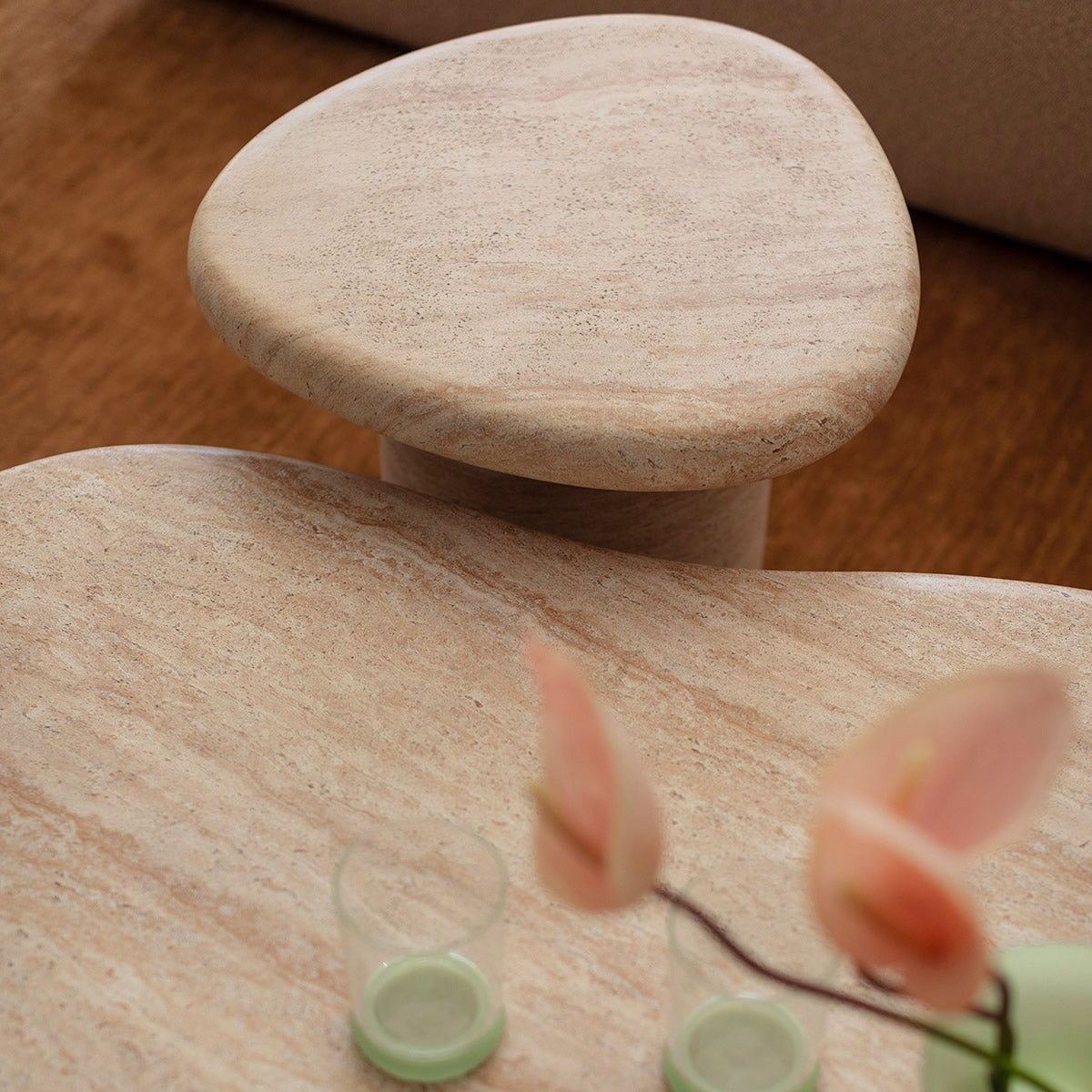 Azzurra Side Table - Travertine Finish - Modern End Table for Living Room, Bedroom & Office - Stylish Accent Table for Home Decor