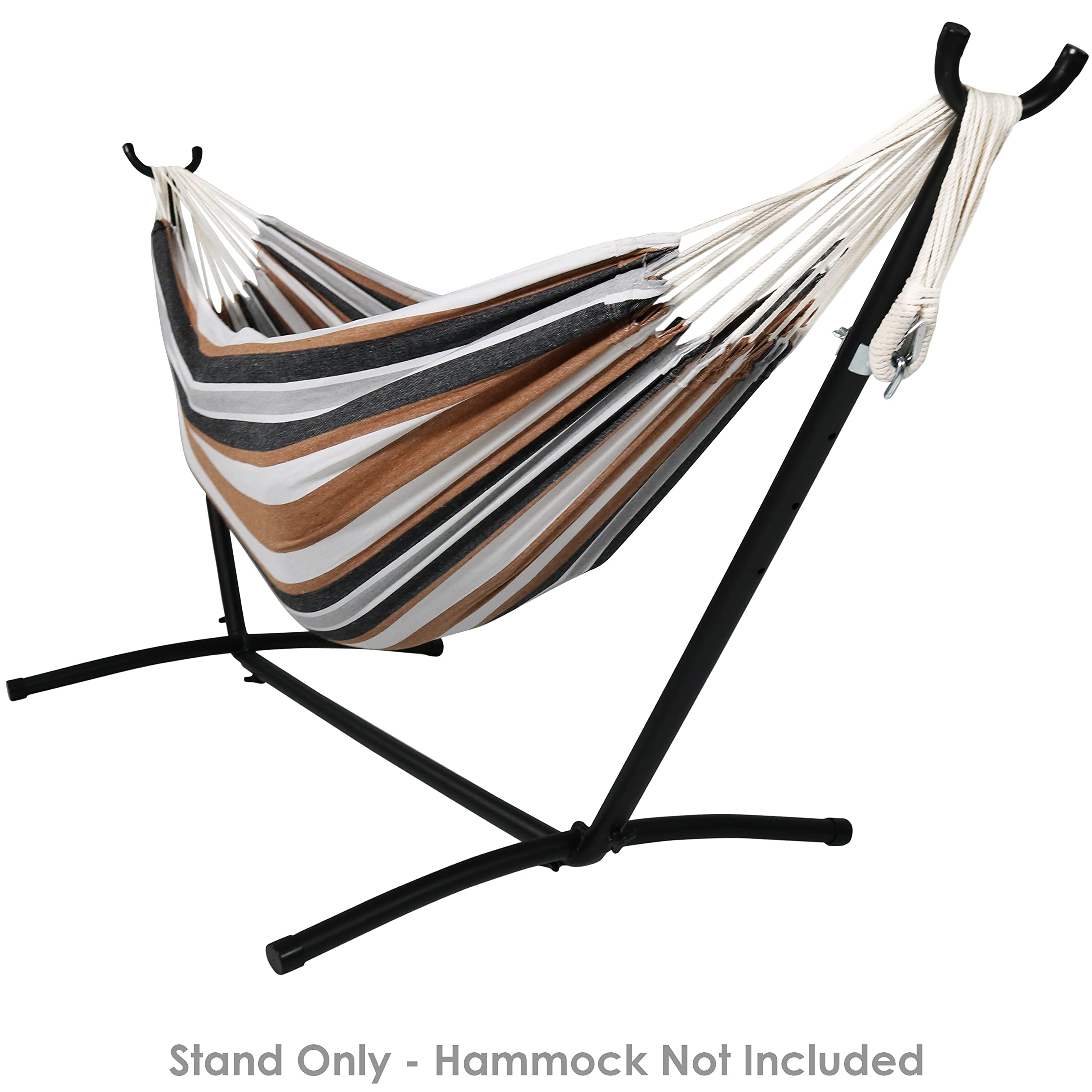 Sunnydaze Brazilian Portable Steel Hammock Stand for Outdoor Use with Carrying Case - 400 lb Capacity Hammock Frame - Black Finish - Perfect for Backyard, Camping, Beach & Patio Relaxation
