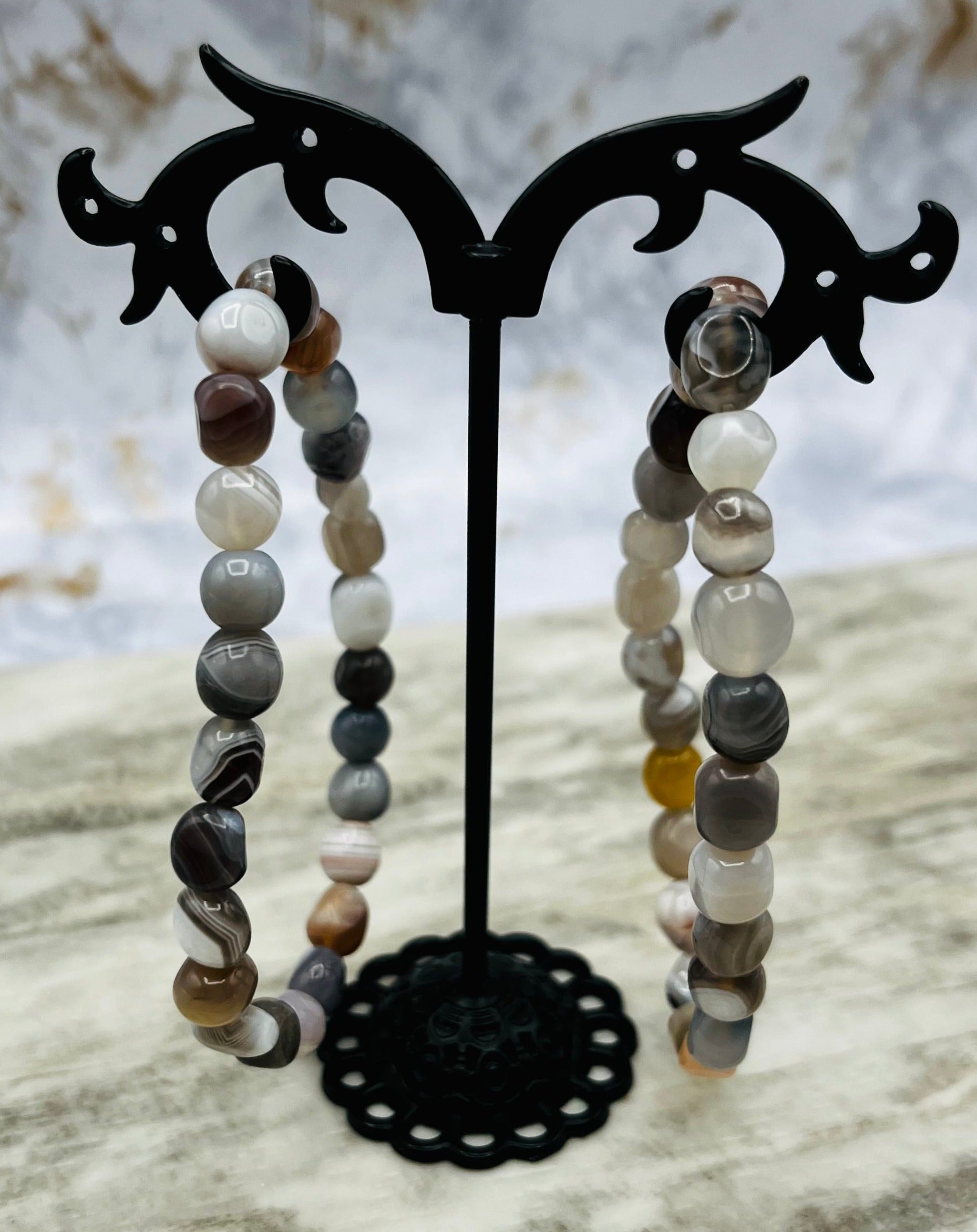 Natural Botswana Agate Beaded Bracelet for Women - Healing Stone Jewelry for Stress Relief & Positive Energy - Perfect for Meditation, Yoga & Spiritual Gifts