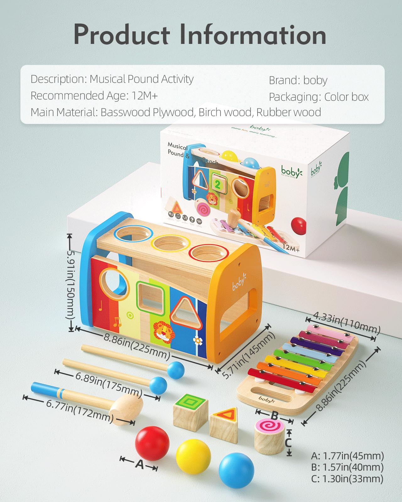 Montessori Hammering Toy for Toddlers 1-3 Years - 4-in-1 Pound & Tap Bench with Xylophone for Early Learning & Sensory Play