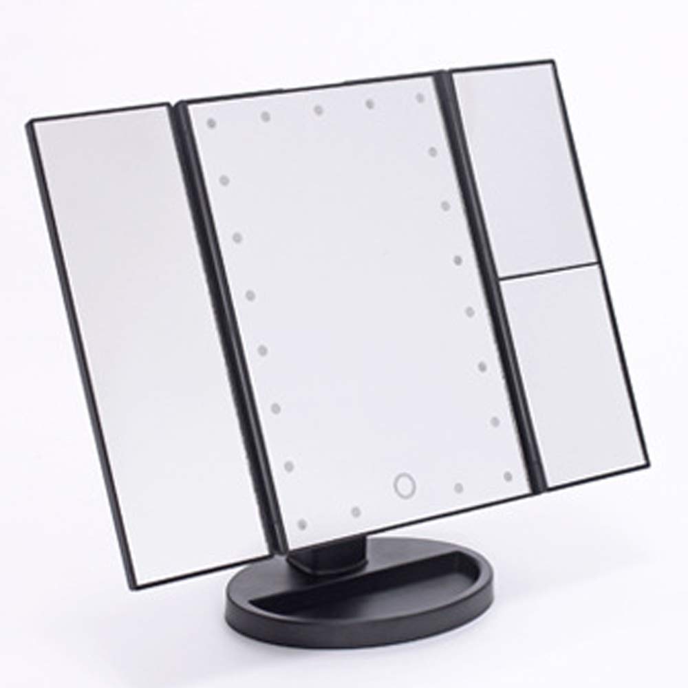LED Vanity Mirror with Lights - 1X/2X/3X Magnifying, Touch Screen, 180° Rotation, Dual Power Supply | Portable Trifold Makeup Mirror with Storage Tray (White) | Perfect for Home, Travel & Professional Makeup Application