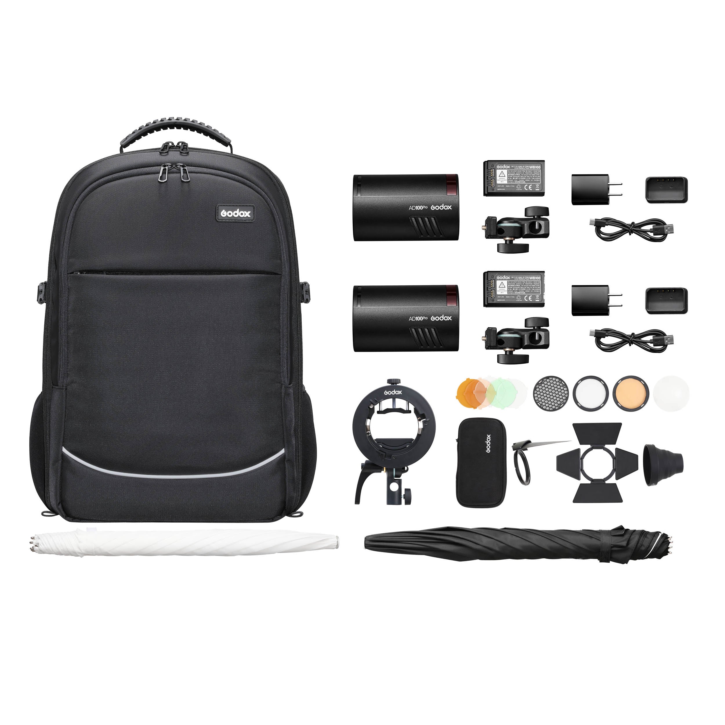 Godox AD100PRO Dual Flash Strobe - Portable Photography Lighting Kit for Outdoor & Studio Backpack Use