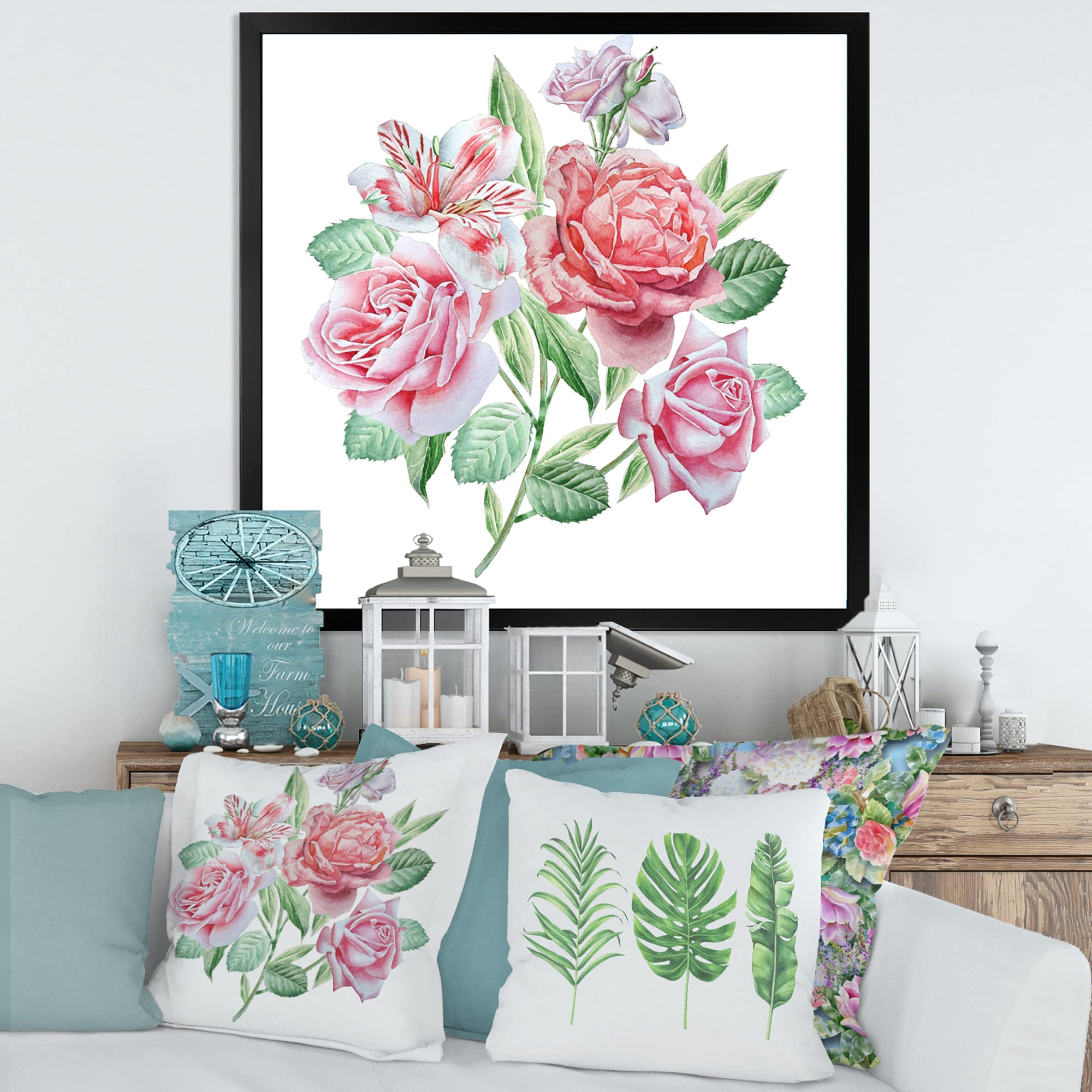 DesignQ Spring Flowers Alstroemeria Rose Traditional Framed Wall Art - Elegant Home Decor for Living Room, Bedroom & Office