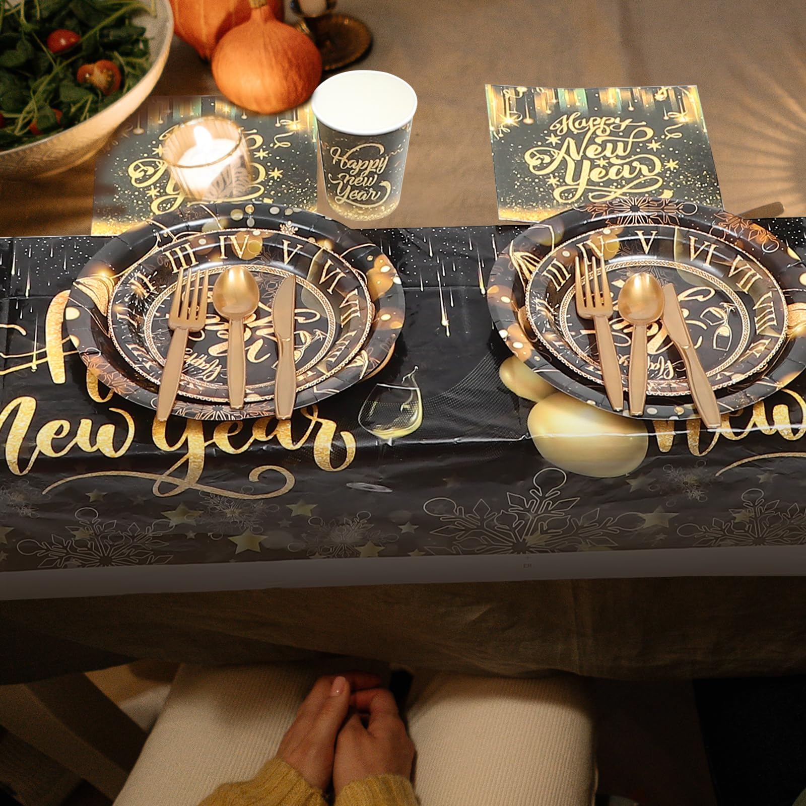 Toyvian New Year's Eve Disposable Party Plates Set - 96-Piece Dinner & Dessert Plates, Napkins, Cups for NYE, Graduation & Holiday Celebrations (Serves 24) - Perfect for Festive Gatherings, Family Reunions & Special Occasions