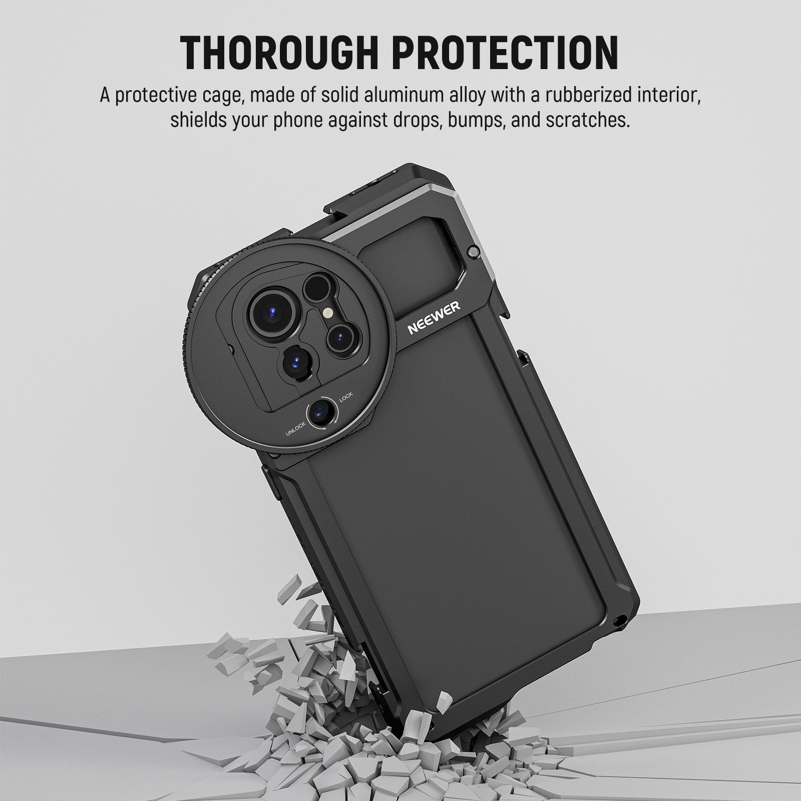 NEEWER PA021 Handheld Video Cage with Filter Thread Adapter for Samsung Galaxy S23 Ultra - Perfect for Vlogging, Filmmaking & Mobile Photography