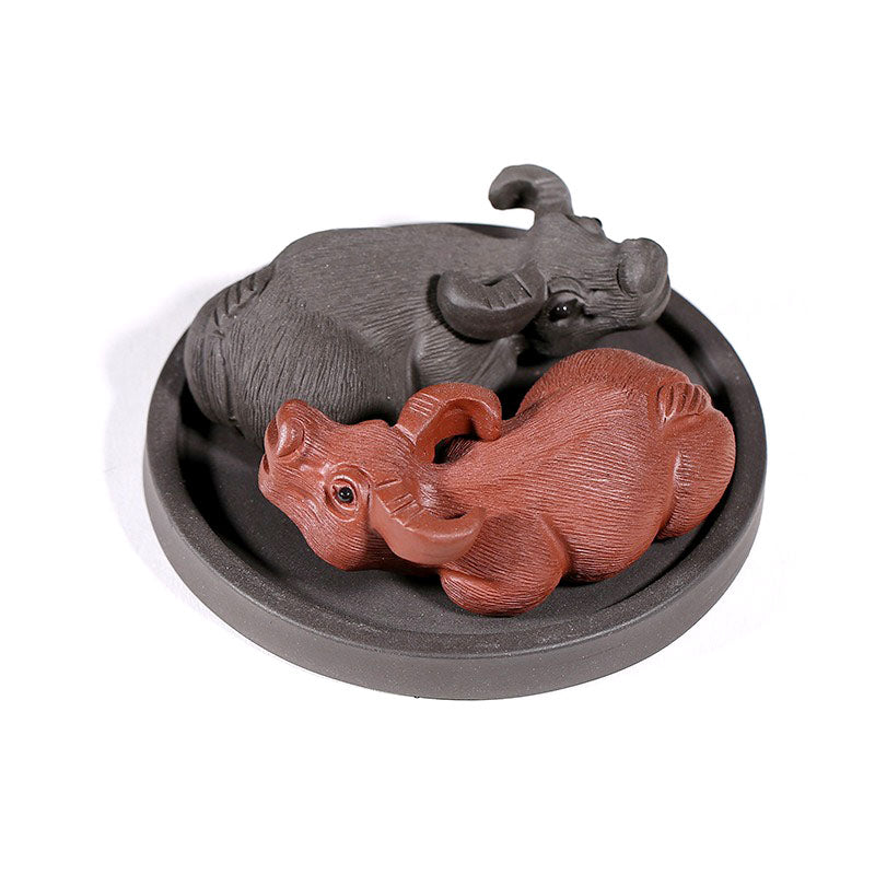 Yixing Clay Ba Gua Buffalo Tea Pet - Handmade Chinese Ceramic Tea Companion for Gongfu Tea Ceremony, Good Luck Symbol & Decoration for Tea Table