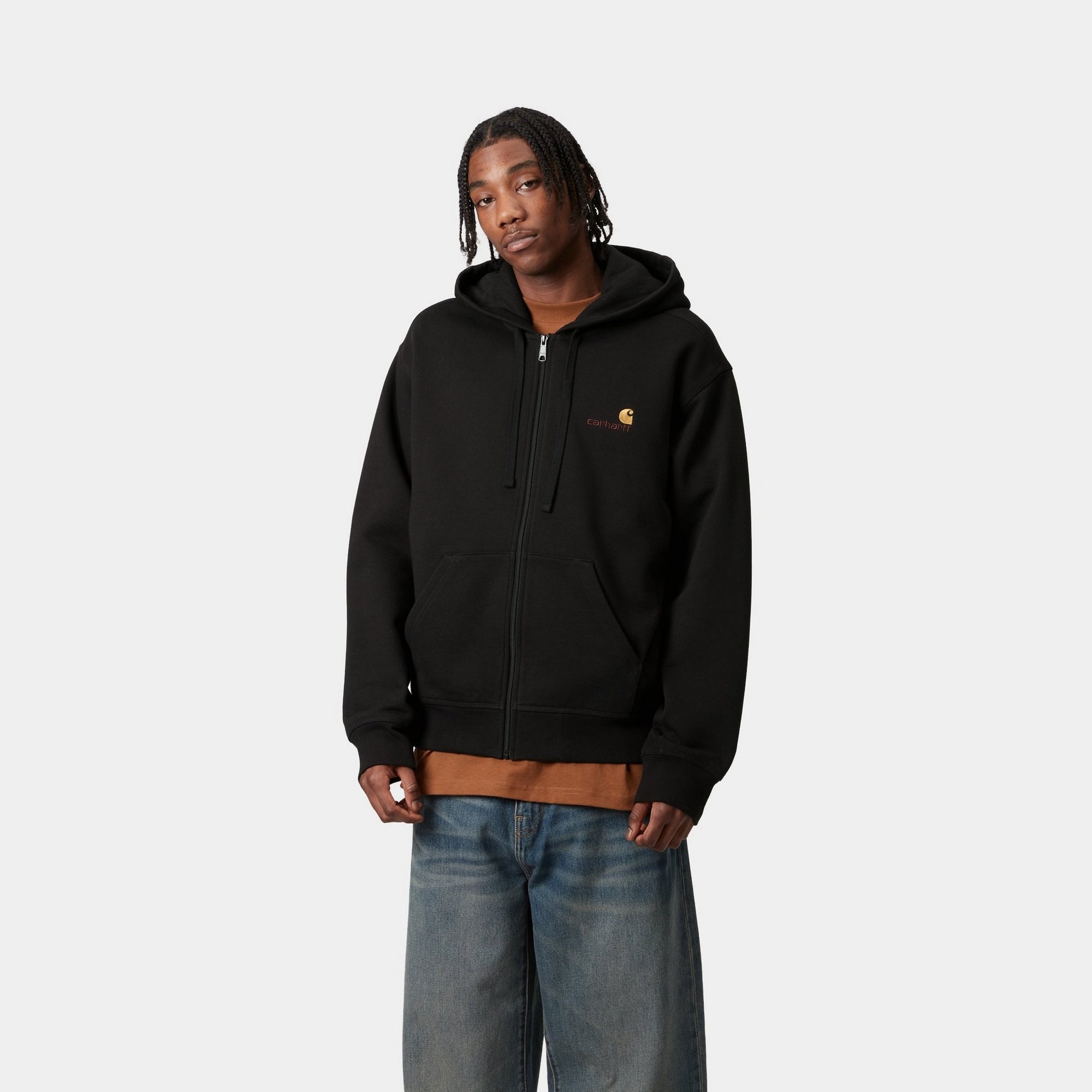 Hooded American Script Jacket - Black | Vintage Style Pullover for Men & Women | Perfect for Casual Outfits, Streetwear & Fall Layering