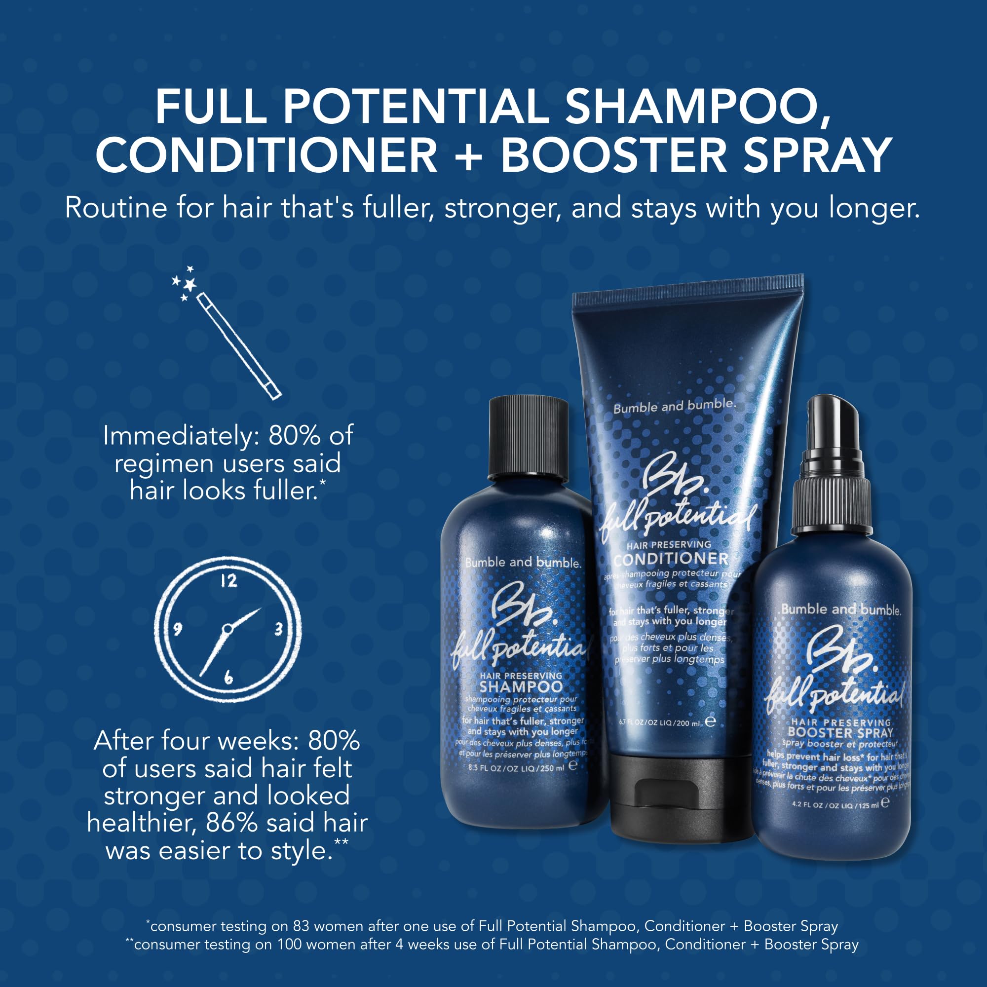 Bumble and bumble Full Potential Hair Preserving Shampoo & Conditioner Set with Booster Spray | Sulfate-Free Hair Care for Damaged Hair | Perfect for Daily Use, Salon-Quality Treatment at Home