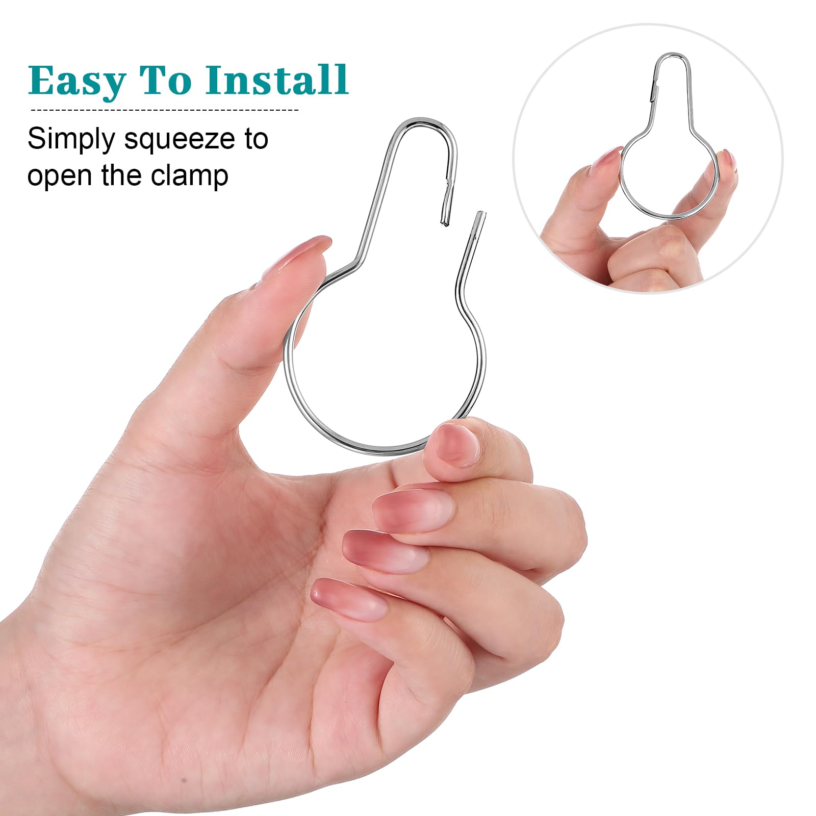 Geetery 150 Pcs Stainless Steel Shower Curtain Hooks - Rust Proof & Reusable Metal Shower Rings for Bathroom, Bedroom, Kitchen - Multi-Functional Durable Hangers (Silver) - Perfect for Home, Hotel & RV Use