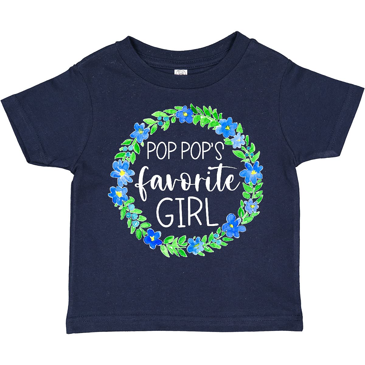 Pop Pop's Favorite Girl Blue Floral Wreath Toddler T-Shirt | Cute Baby Girl Clothes | Perfect for Family Photos & Grandparents Day Gifts