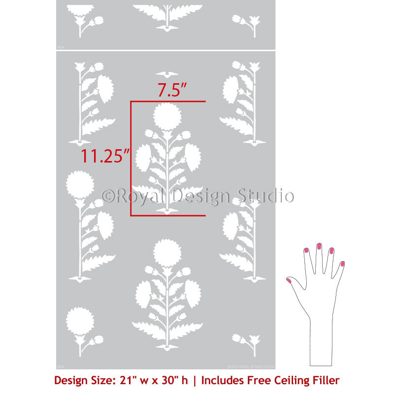 Authentic Nadia Block Print Wall Stencil - DIY Home Decor, Indian Handmade Patterns for Walls, Furniture & Fabric Painting | Perfect for Bedroom, Living Room & Nursery Decoration