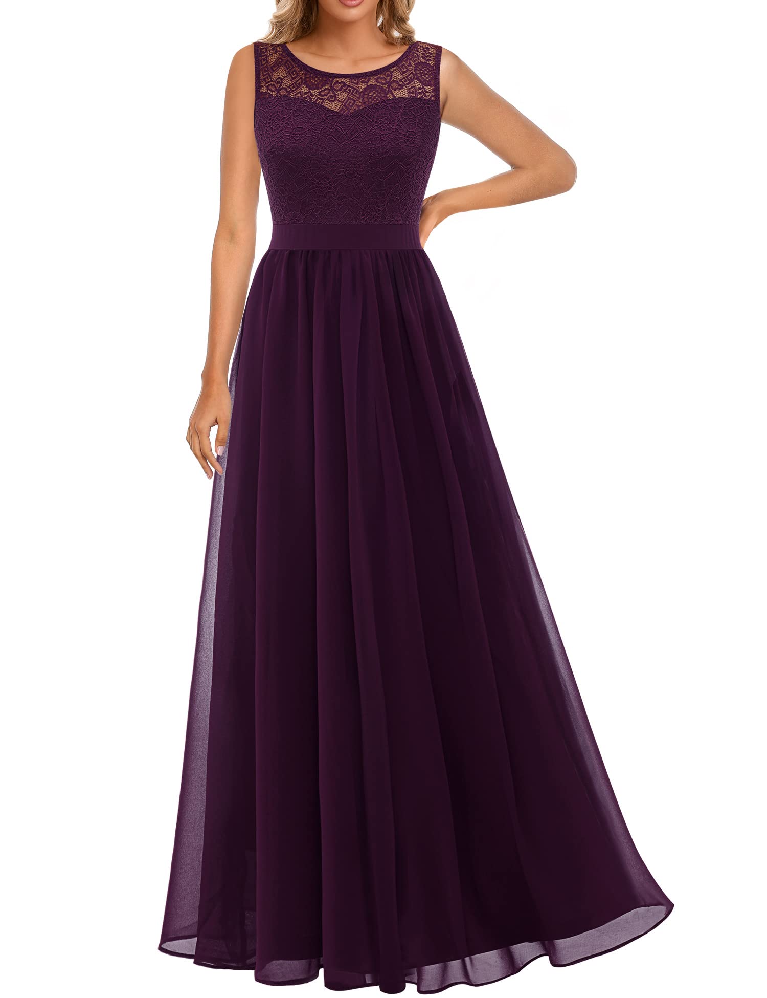 Elegant Lace Chiffon Bridesmaid Dress for Women - Sleeveless Formal Wedding Party Gown - Perfect for Weddings, Proms & Special Occasions