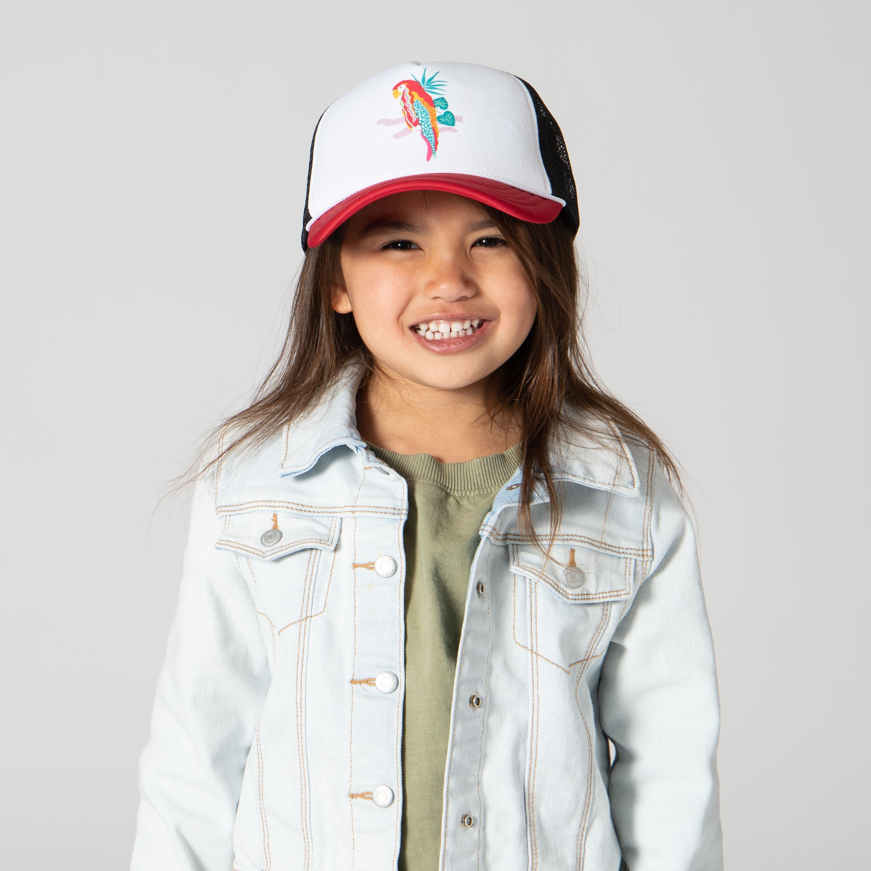 3-7 Year Old Kids Parrot Trucker Cap - Adjustable Cotton Baseball Hat for Boys & Girls - Perfect for Outdoor Play, Beach, and Birthday Parties