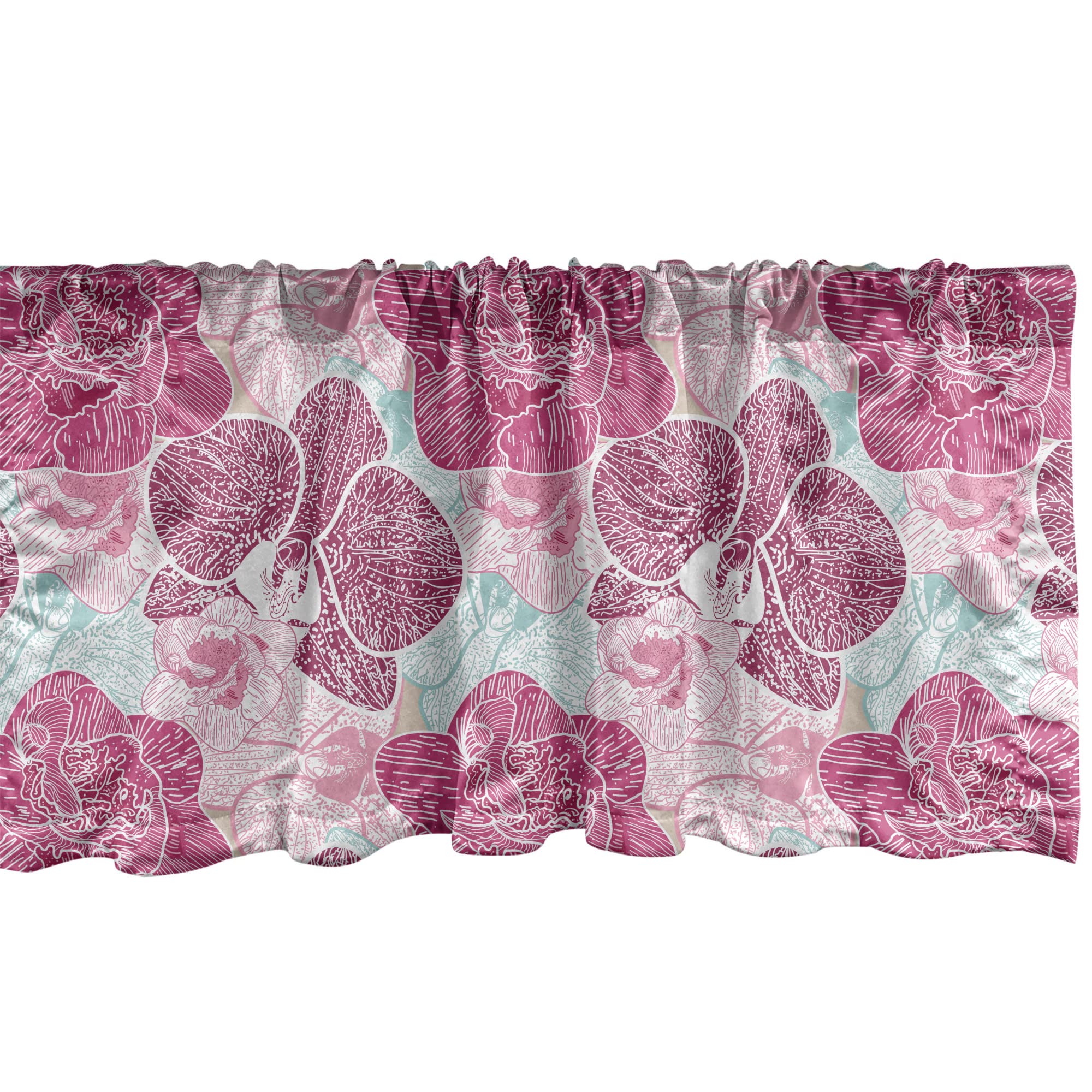 Ambesonne Floral Window Valance Set of 2 - Pink Orchid & Mint Tropical Leaf Design Rod Pocket Curtains 54x18 Inch for Kitchen Bedroom Living Room - Boho Home Decor for Windows, Patio Doors & Bay Windows