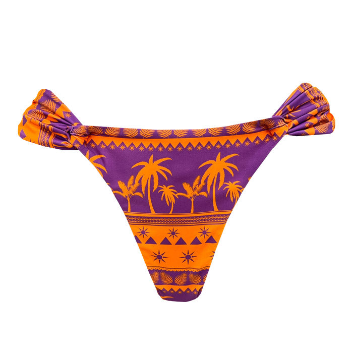 Brazilian Classic Side Scrunch Bikini Bottom - Orange & Purple Coconut Trees Print - Perfect for Beach Vacations, Pool Parties & Summer Getaways