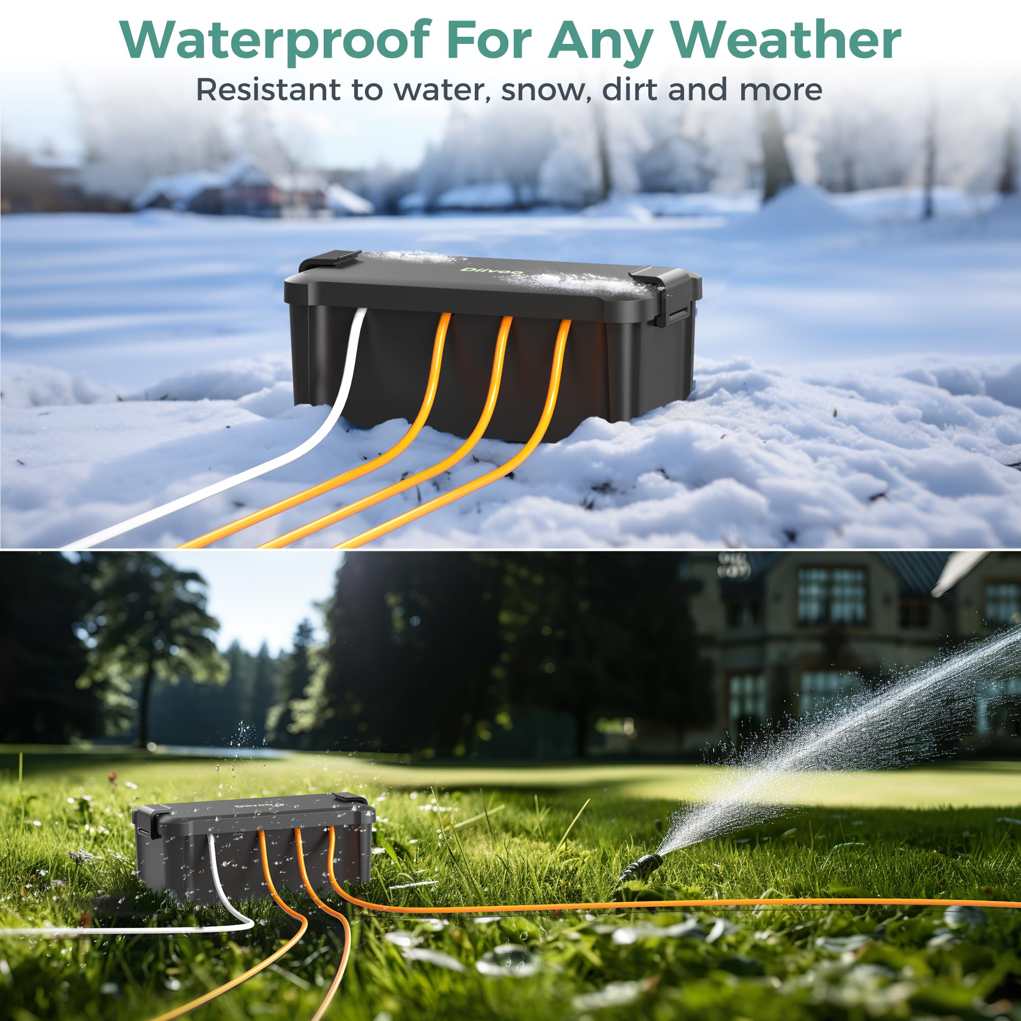 Diivoo Medium Outdoor Electrical Box - Waterproof & Weatherproof Extension Cord Cover for Outdoor Plugs, Black - Ideal for Patio, Garden, and Poolside Use