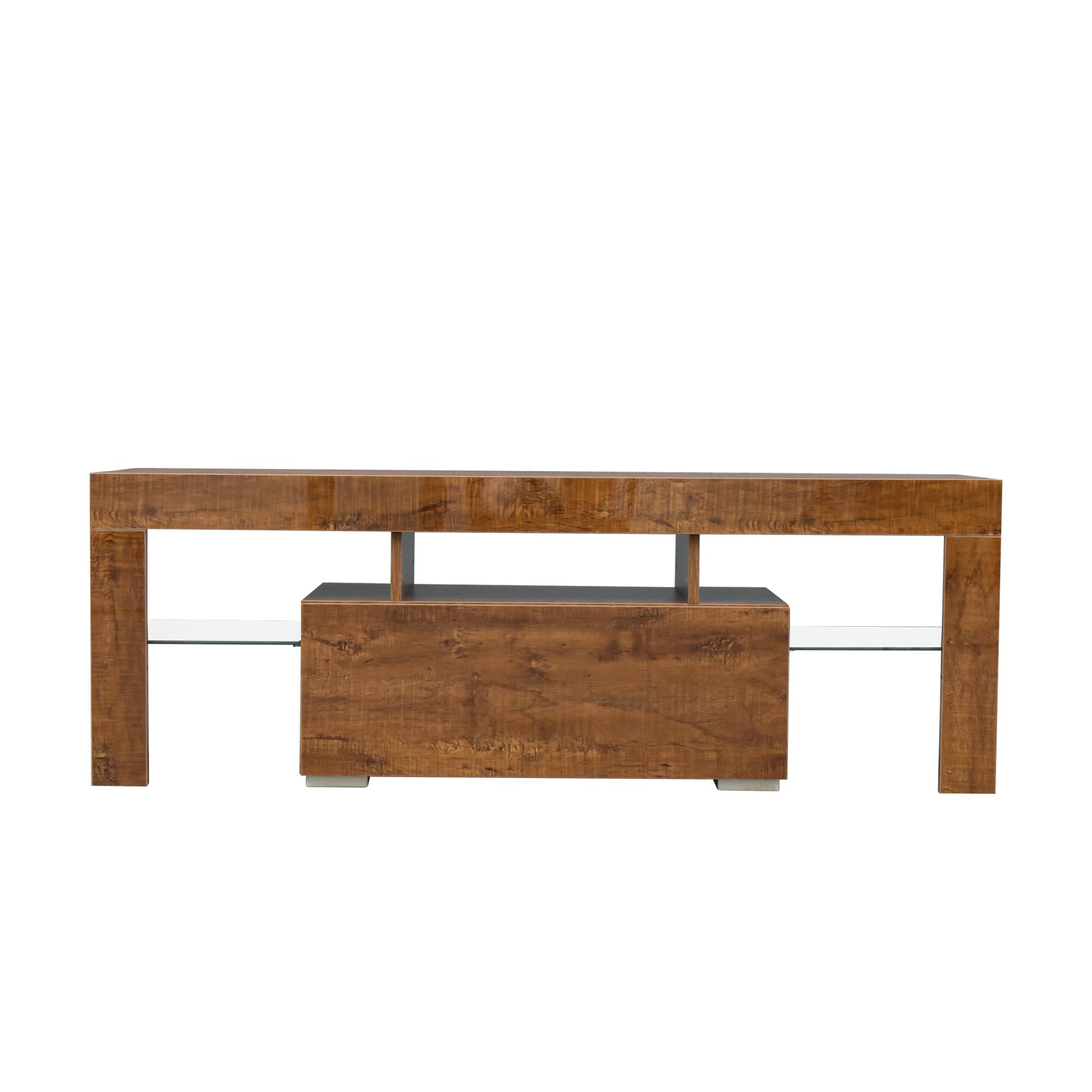 RGB LED TV Stand with Storage for Flat Screen TVs & Gaming Consoles - Modern FIR Wood Entertainment Center for Living Room, Lounge & Game Room Setup