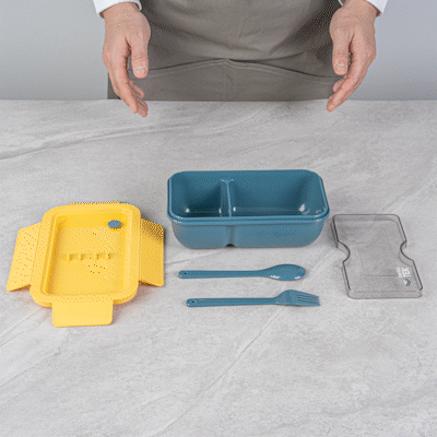 Bento Tek 29 oz BPA-Free Microwave Safe Lunch Box with Fork & Spoon - Blue & Yellow (7.75