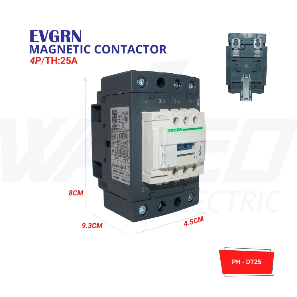 25A Motor Control Contactor - 3 Phase AC3 Heavy Duty for Industrial Automation, HVAC Systems & EV Charging Stations | EVGRN Brand