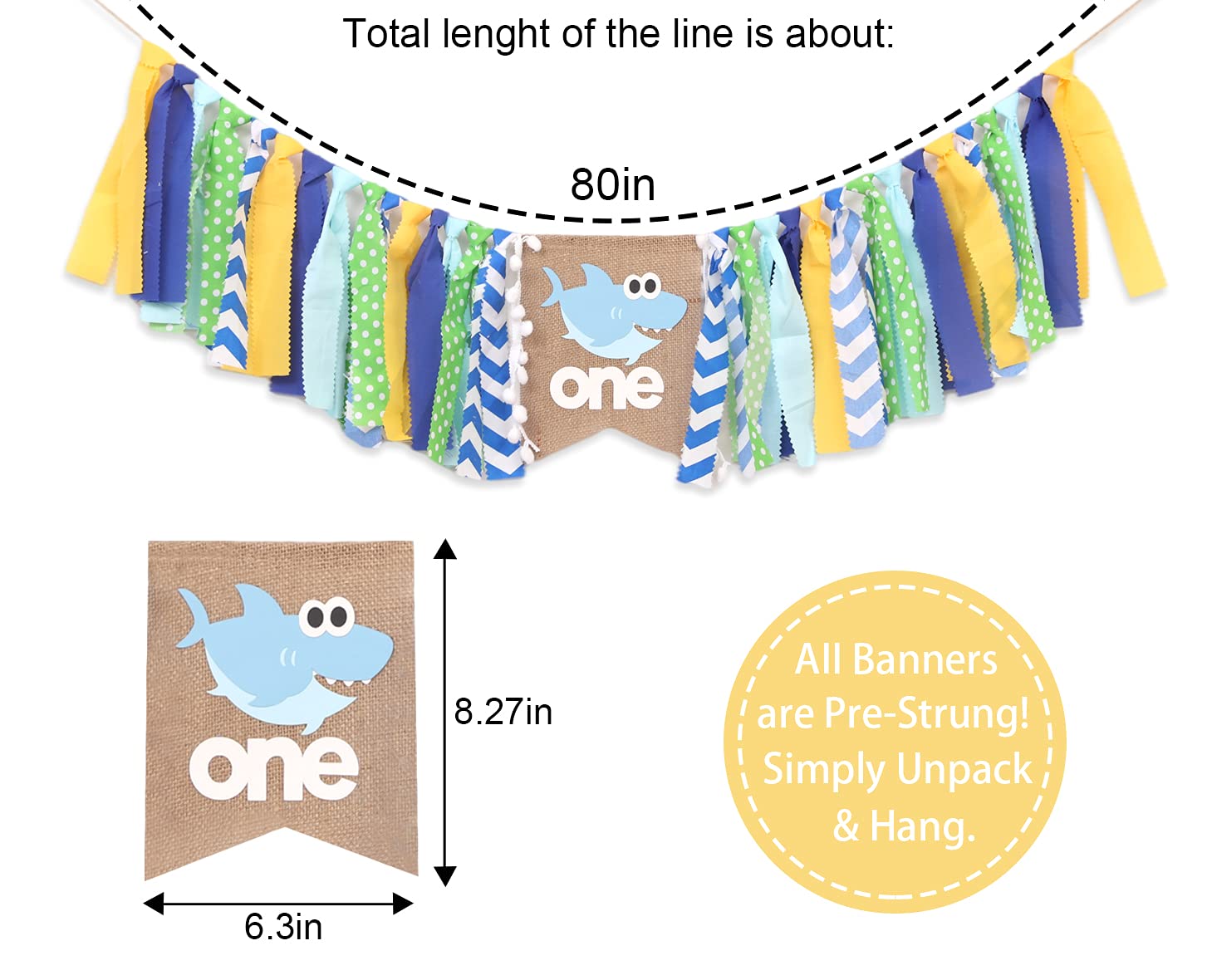 Shark Highchair Banner for 1st Birthday Party - Baby Shark Birthday Decorations, Under the Sea Theme Party Supplies, 1st Birthday Cake Smash Photo Props for Boys & Girls - Perfect for Ocean Themed Birthday Parties, Baby Showers and Photo Backdrops