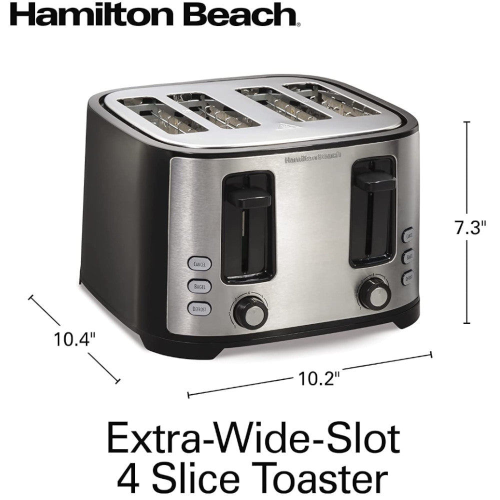 Hamilton Beach Extra Wide 4-Slot Toaster with Defrost & Bagel Functions (Model 24633C) - Perfect for Breakfast, Bagels & Frozen Foods