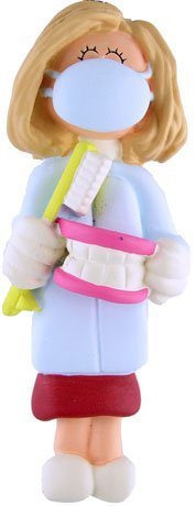 Blonde Female Dental Hygienist Ornament - Christmas Tree Dentist Holiday Gift for Dental Office Decor & Holiday Party Decorations