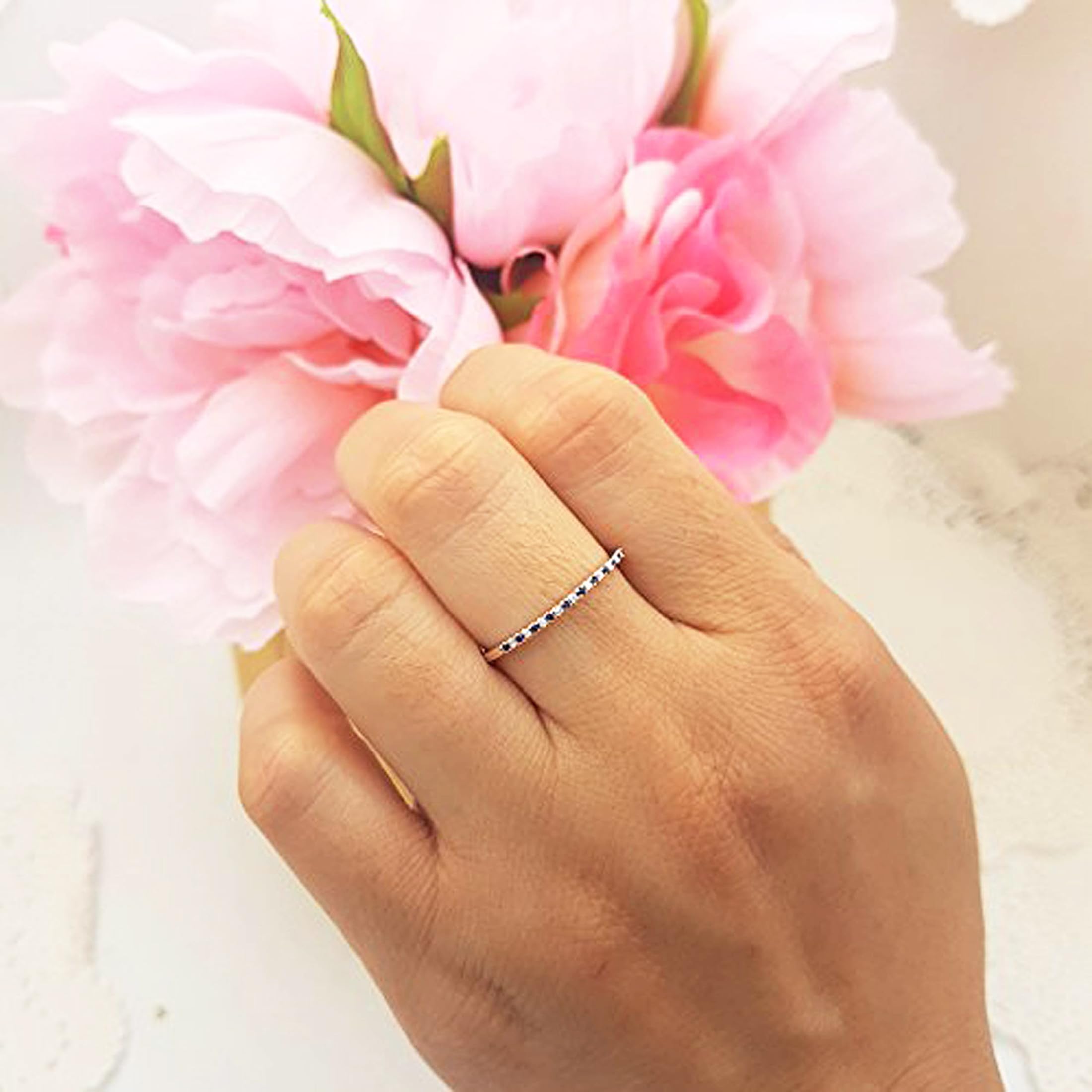 Dazzlingrock Collection 14K Solid Gold Round Blue Sapphire & White Diamond Stackable Ring for Women - Perfect for Weddings, Anniversaries & Everyday Elegance