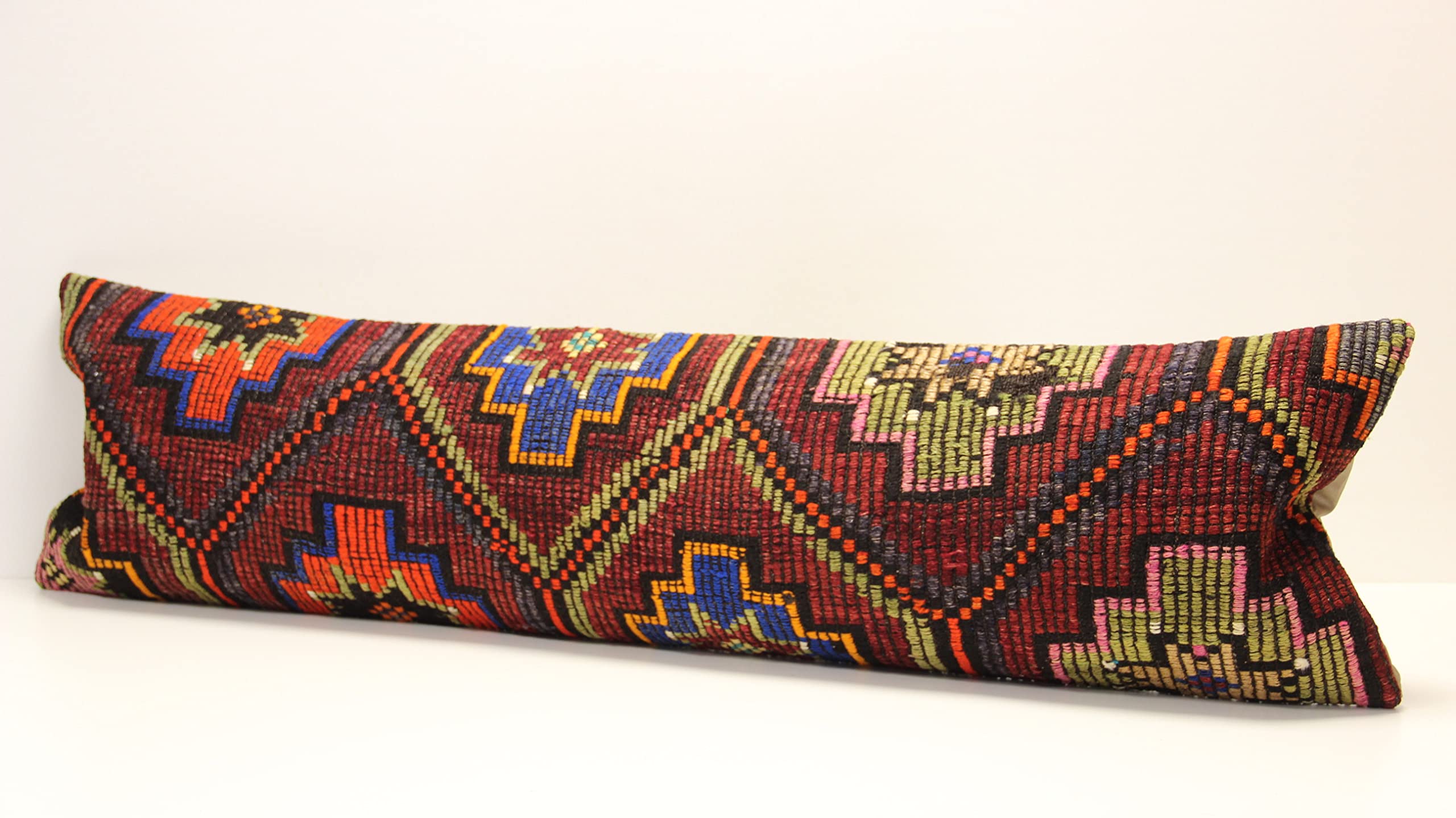King Size Kilim Pillow Cover 14x47 Inch - Boho Chevron Lumbar Throw Pillow Case for Couch, Bed, Sofa - Twin Extra Long Decorative Housewarming Gift